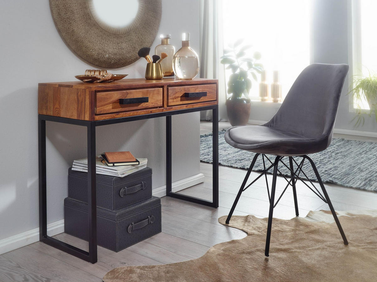 KONSOLENTISCH – Massivholz/Metall, schwarz, mit Schubladen, Industrial-Stil - Schwarz/Braun, Holz/Metall (36/90/77cm) - KADIMA DESIGN