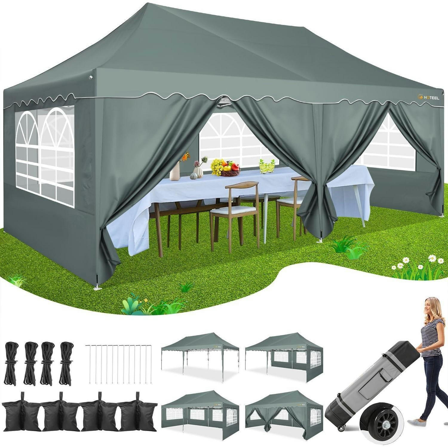 FALTPAVILLON 3x6 m Grau mit 6 Seitenwänden Metall - Grau, Metall (300/203/600cm)