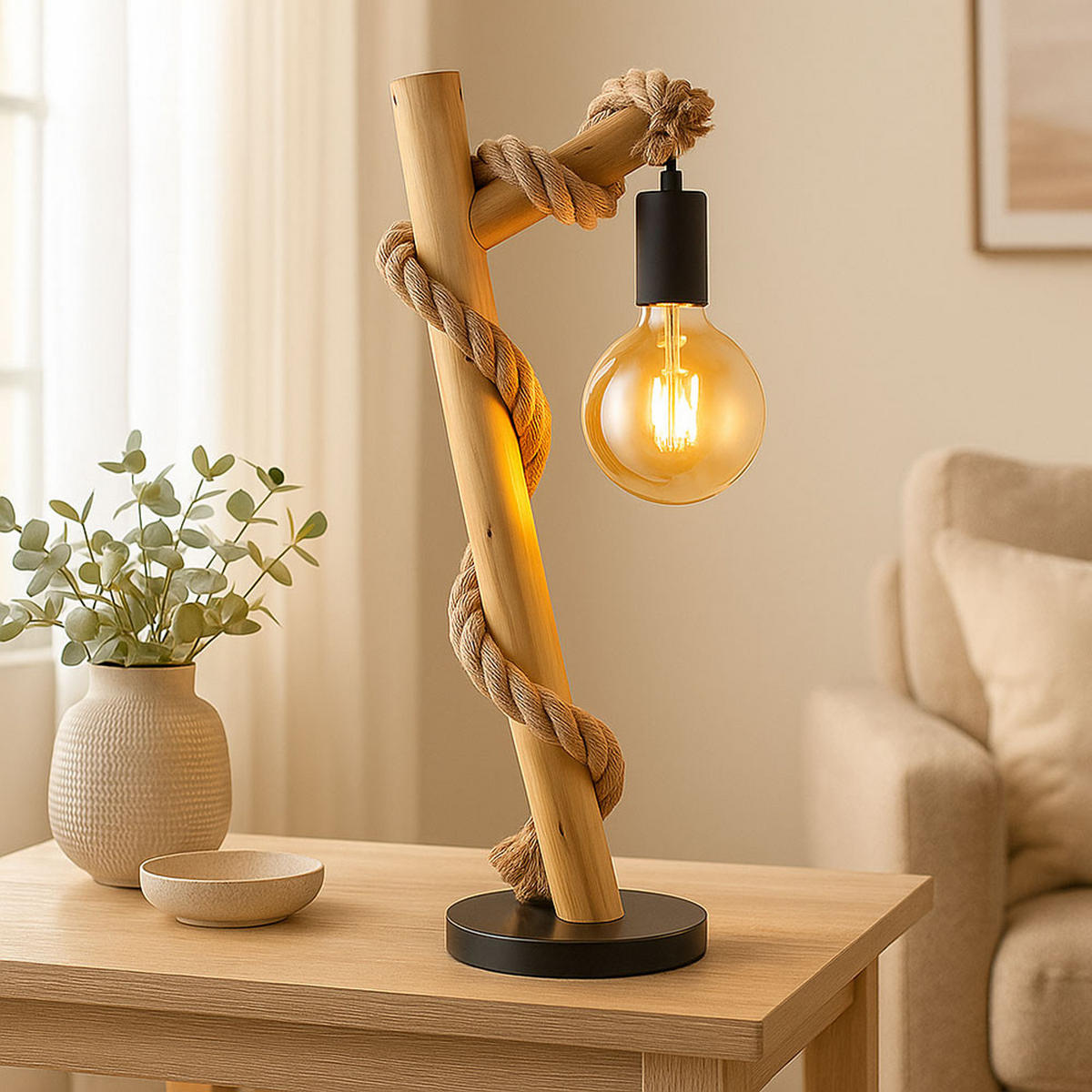 LED TISCHLEUCHTE Buche Braun - Braun, Holz (19/16.5/53.5cm) - Globo Lighting