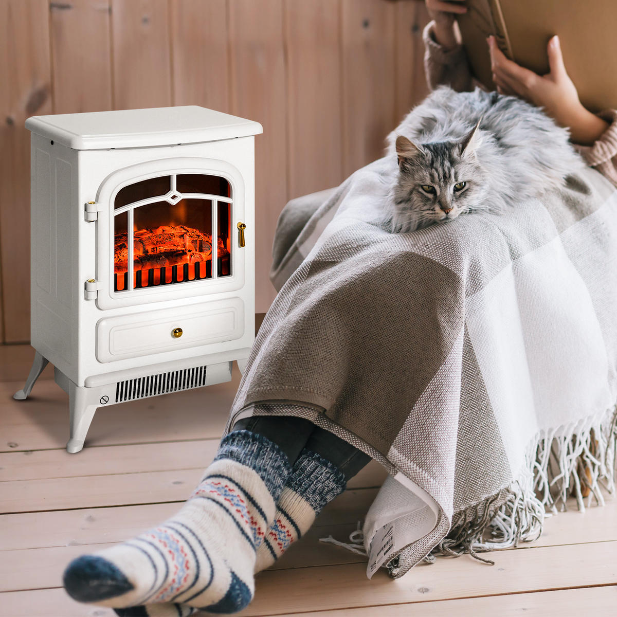 ELEKTROKAMIN DE-17003 Retro 950-1850 W Weiß - Weiß, Kunststoff (415/548/28cm) - ComfortXL