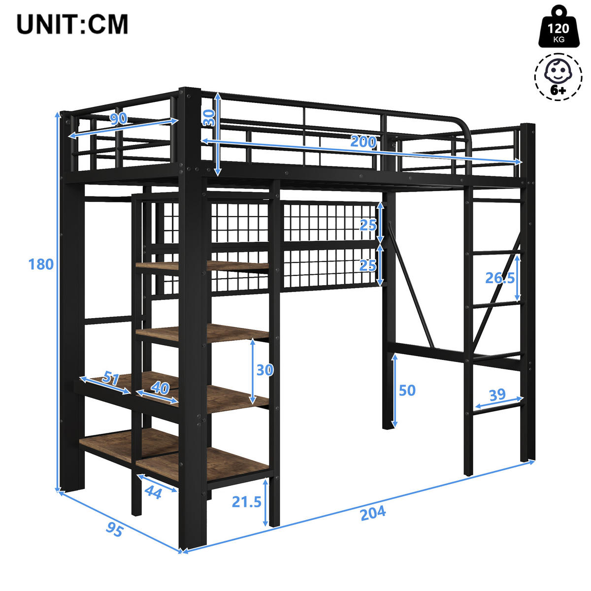 HOCHBETT 90/200 cm schwarz aus Metall mit App-steuerbarer LED-Leiste und Kleiderstange - Schwarz, Metall (90/200cm) - OKWISH