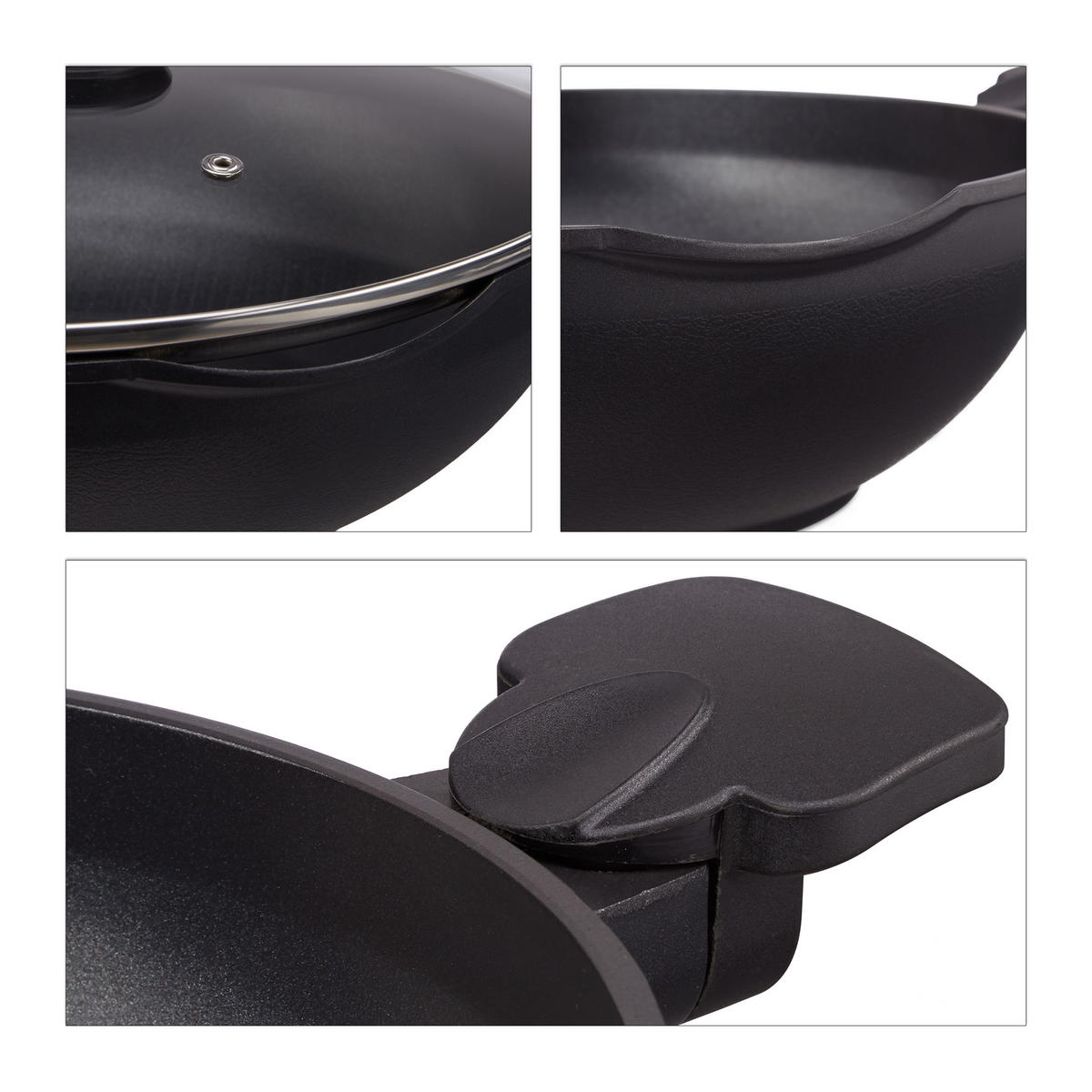 WOK-PFANNE - Schwarz, Glas/Metall (31.5/57/15.5cm) - Relaxdays