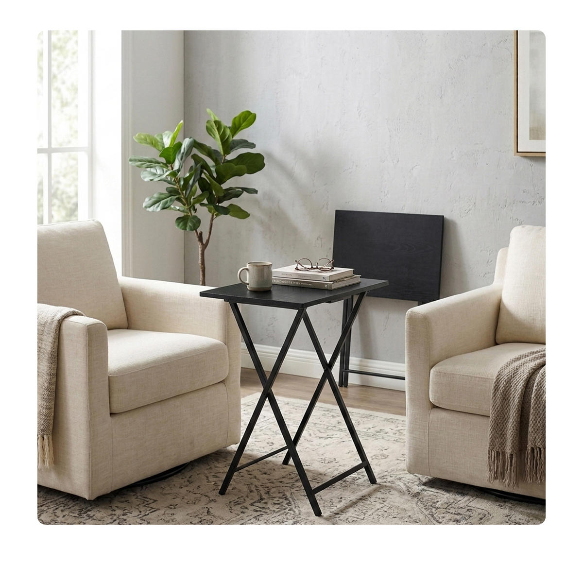 SIDOBORD Svart fällbart 66,5x48x36 cm - Svart, Träbaserade material/Metall (36/48/66.5cm) - Relaxdays
