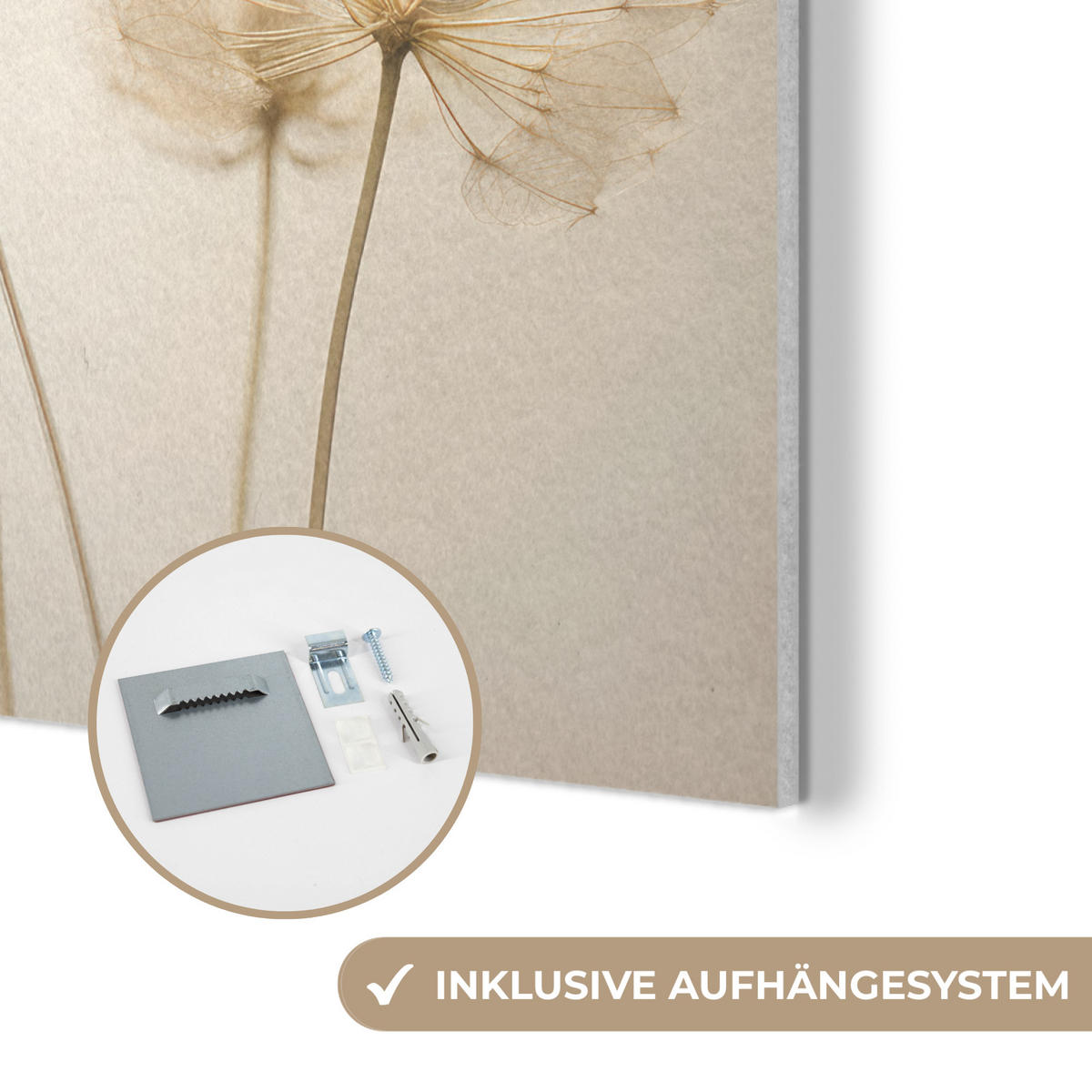 AKUSTIKPANEEL Sonnenlicht - Löwenzahn - Botanisch - Blumen 90x90 cm - Creme, Textil (90/0.9/90cm) - MuchoWow