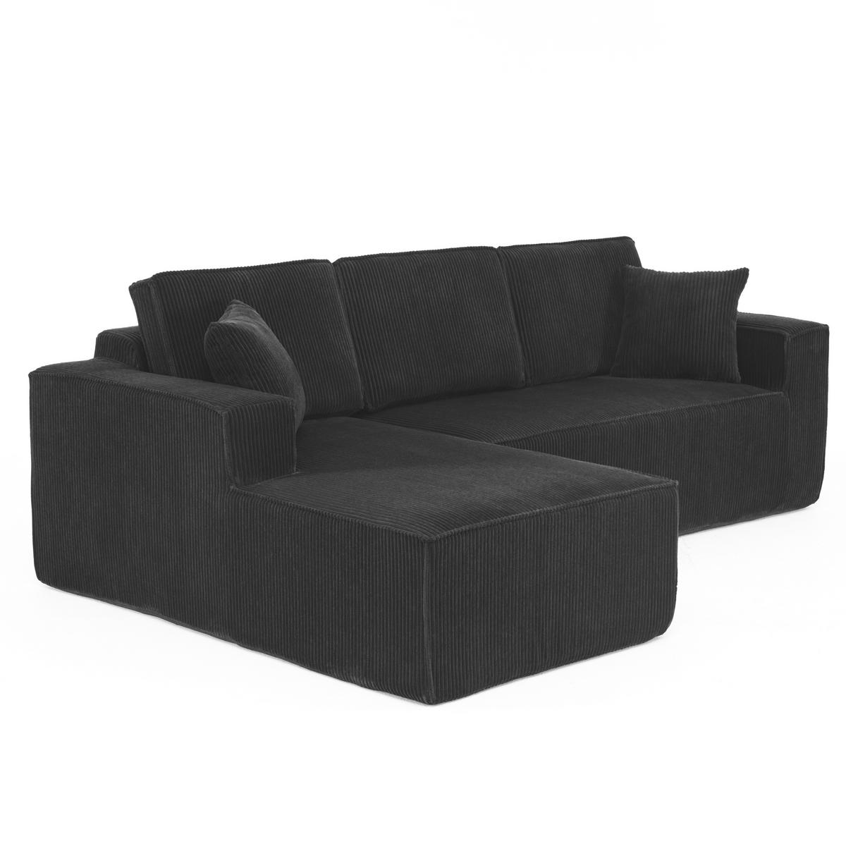 ECKSOFA 235/128/80 cm Schwarz Cord mit Linke Chaiselongue - Schwarz, Textil (235/128cm) - Oxeza