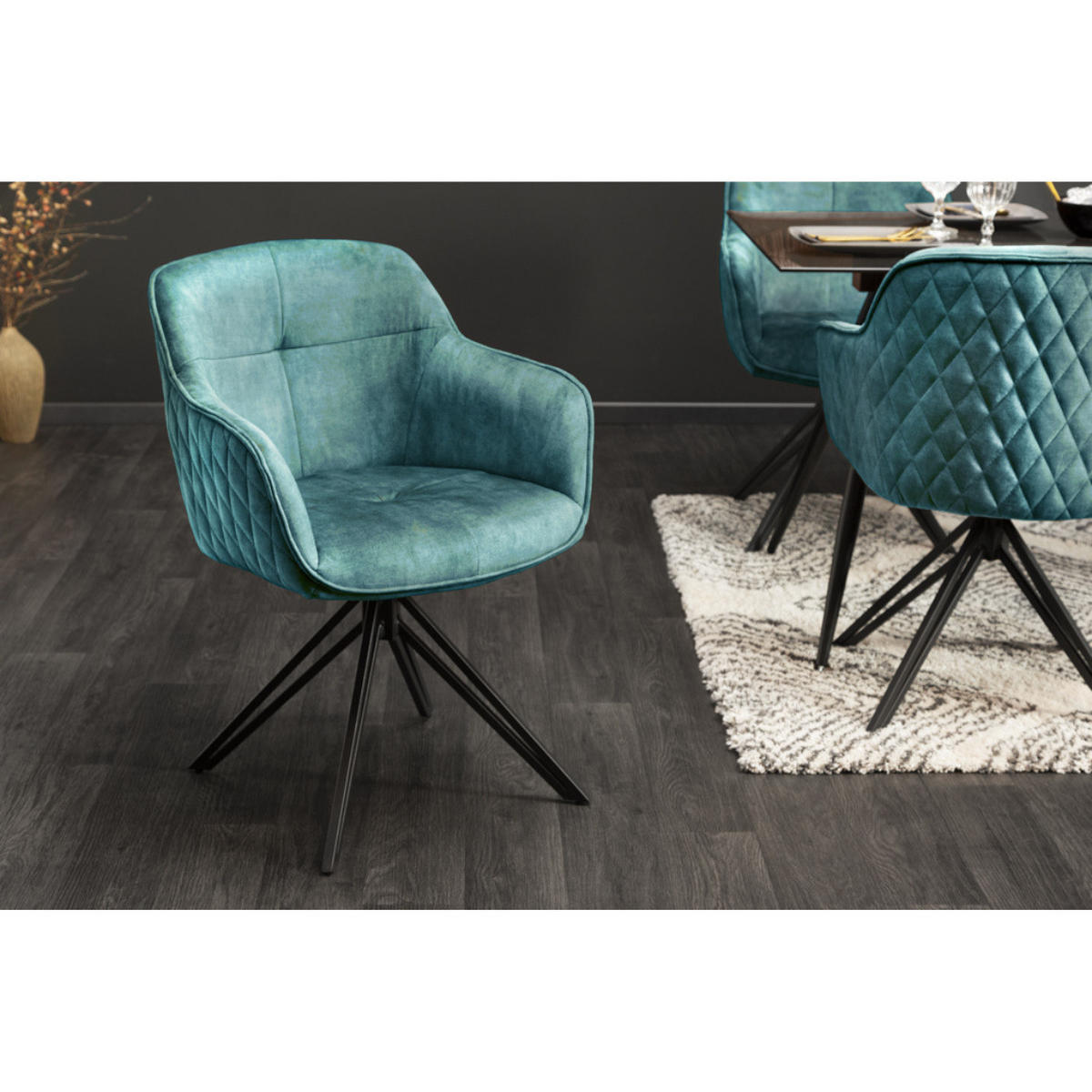 STUHL EUPHORIA Samt Petrol, Schwarz - Blau/Petrol, Textil (58/82/60cm) - riess-ambiente