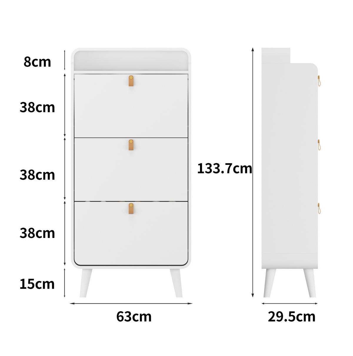 SCHUHSCHRANK mit 3 Klapptüren, platzsparendem Design und herausnehmbaren Trennwänden, Weiß - Weiß, Holzwerkstoff (63/133.7/29.5cm) - Redom