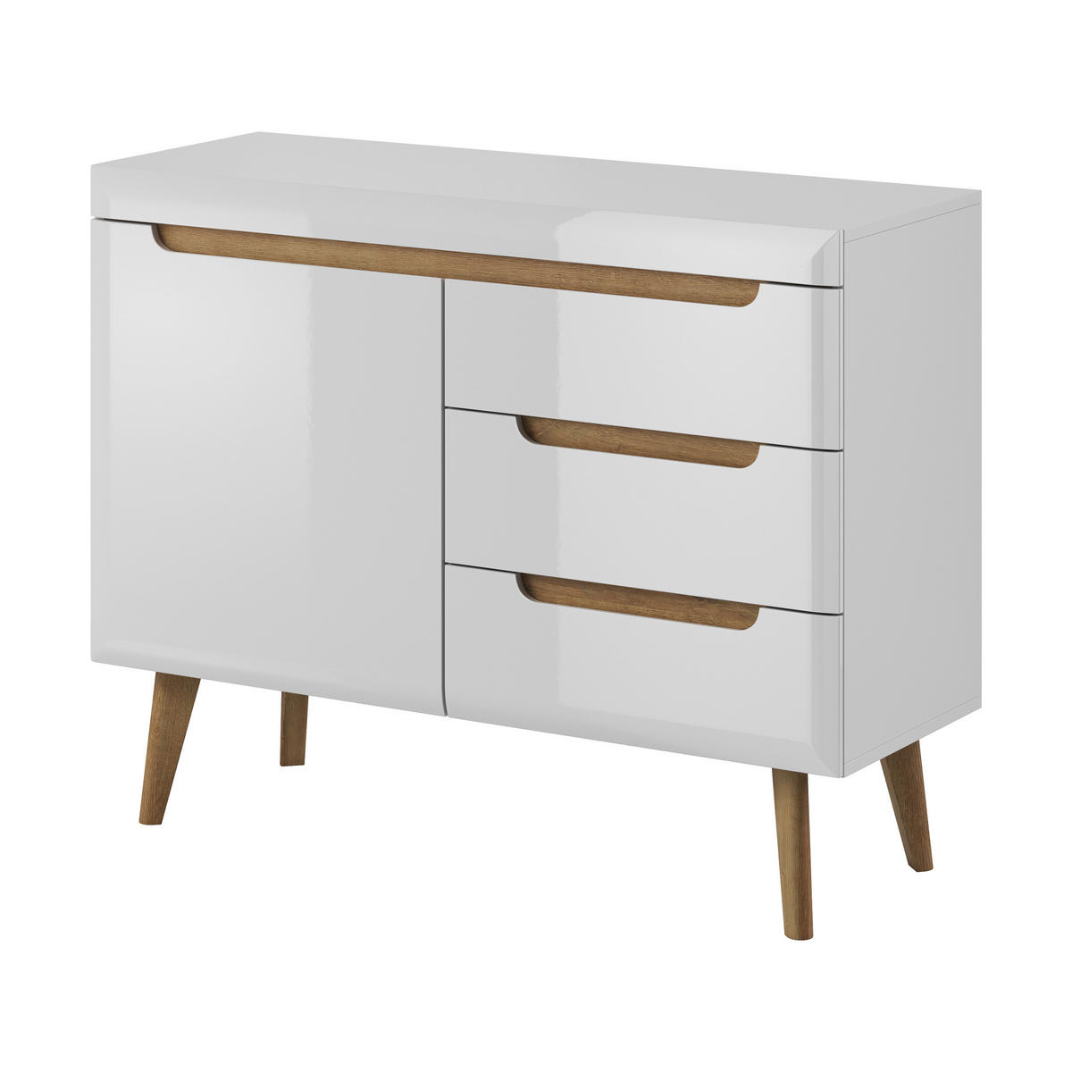KOMMODE NORDICO 107/83/40 cm mit 3 Schubladen 1 Türen Weiß - Weiß, Holzwerkstoff (107/83/40cm) - MASSENO