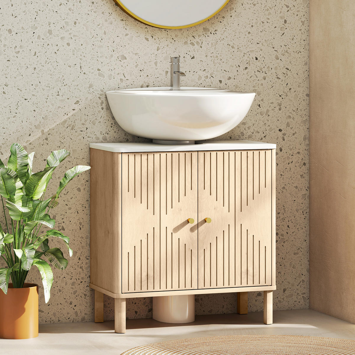 WASCHBECKENUNTERSCHRANK Eiche 1 Stück - Beige, Kunststoff (60/63/30cm) - GiPP
