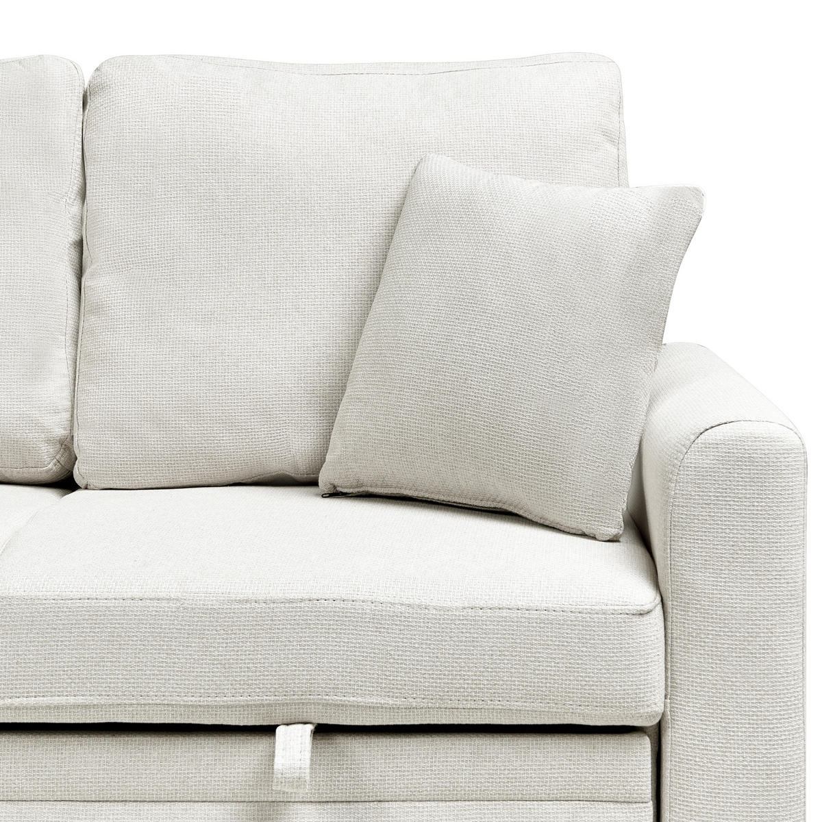 ROZKLÁDACÍ ROHOVÁ POHOVKA 3-místná Umělý len Světle béžová pravostranná Nassjo - béžová, textil (210/131cm) - Beliani