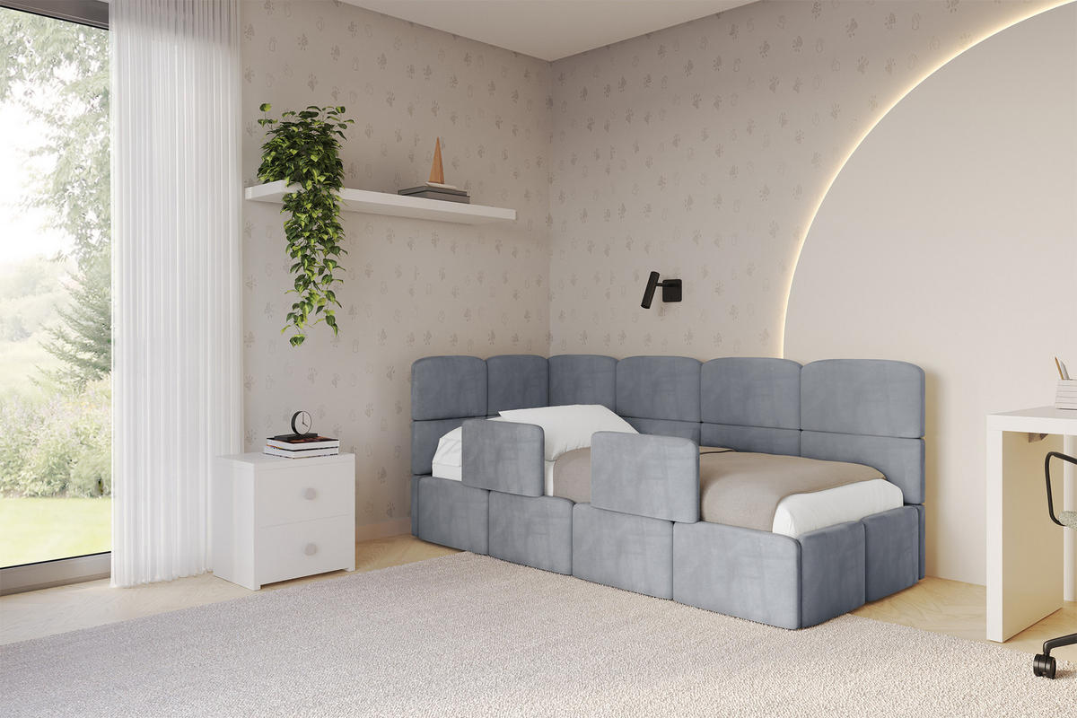 EINZELLBETT Jugendbett mit Bettkasten, Rechts - KIVY 100x200 Grau - Grau, Holzwerkstoff/Textil (100/200cm) - ALTDECOR