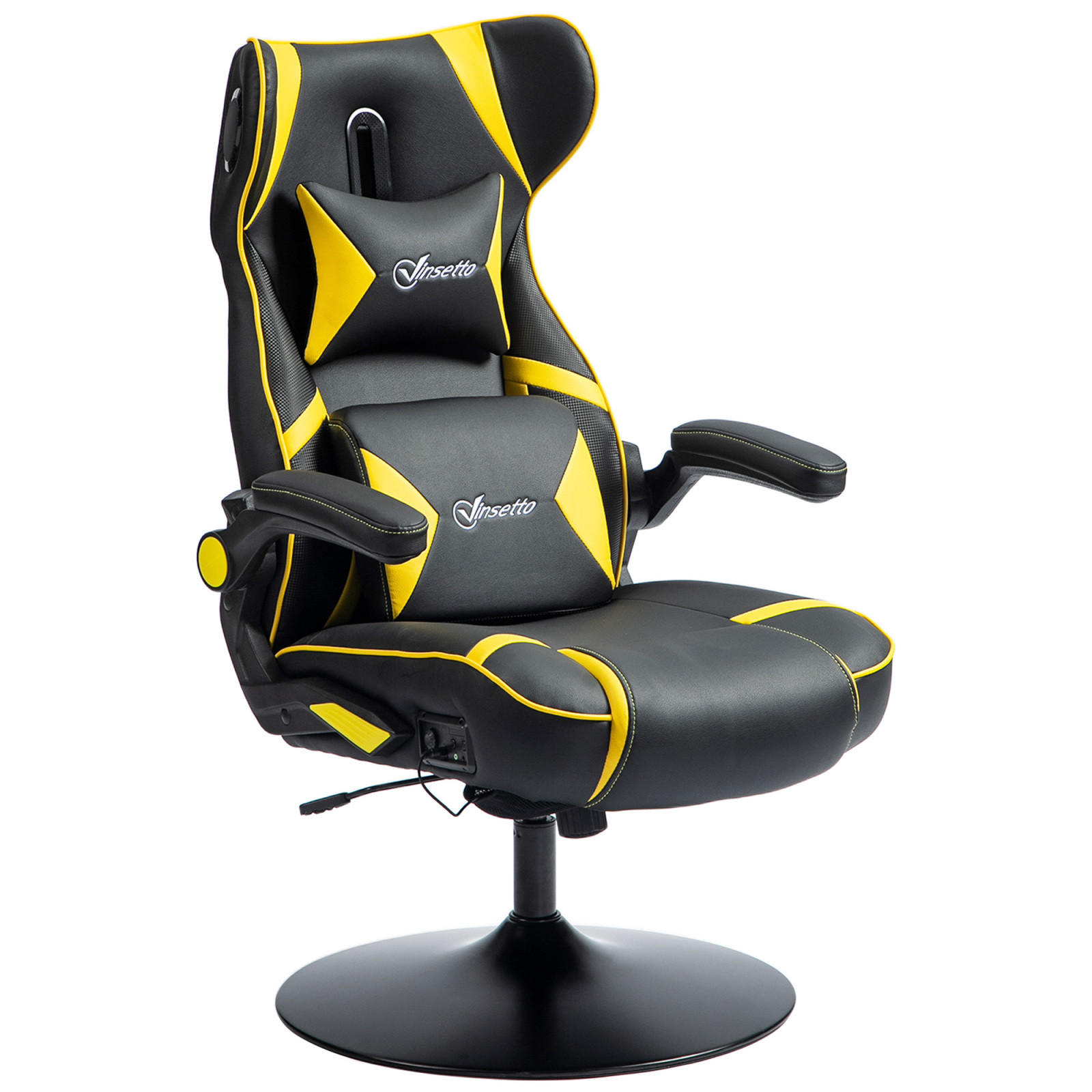 GAMING Stuhl mit runder Bodenplatte, drehbar & neigbar, ergonomischer Sessel, Schwarz-Gelb - Gelb, Leder (69/112/73cm) - BRILVERDE