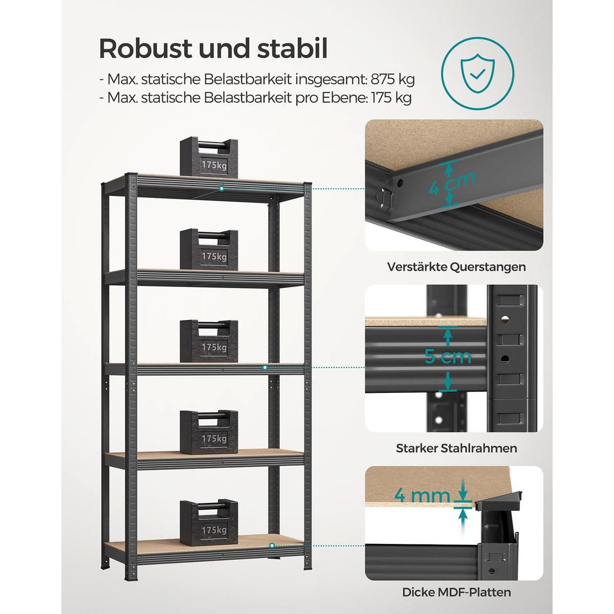 SCHWERLASTREGAL SAO PAULO 2ER-SET - Grau, Holzwerkstoff (90/180/40cm) - Hansiro