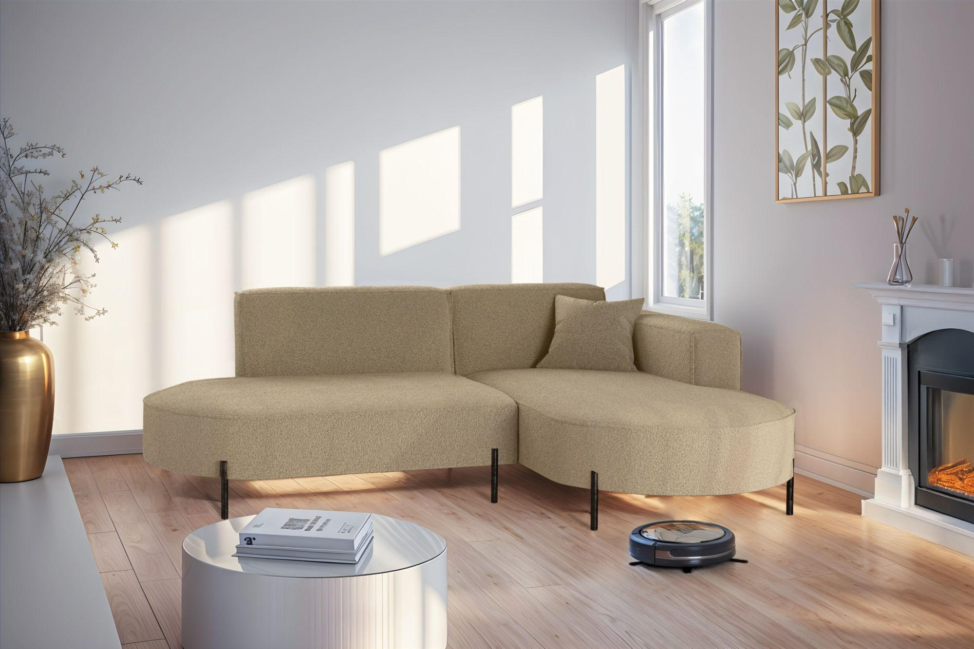 ECKSOFA Valencia Xs - Hellbraun, Holzwerkstoff/Textil (236/165cm) - Fun Möbel