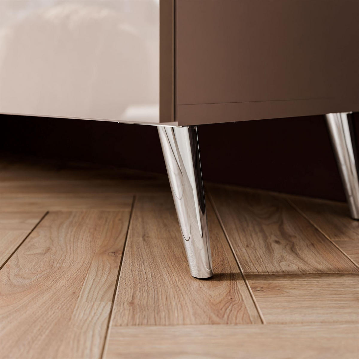 TV-ELEMENT AURA 100 KASCHMIR Hochglanz auf schrägen silbernen Beinen + LED - Kaschmir/Silberfarben, Holzwerkstoff (100/49/40cm) - Lookway