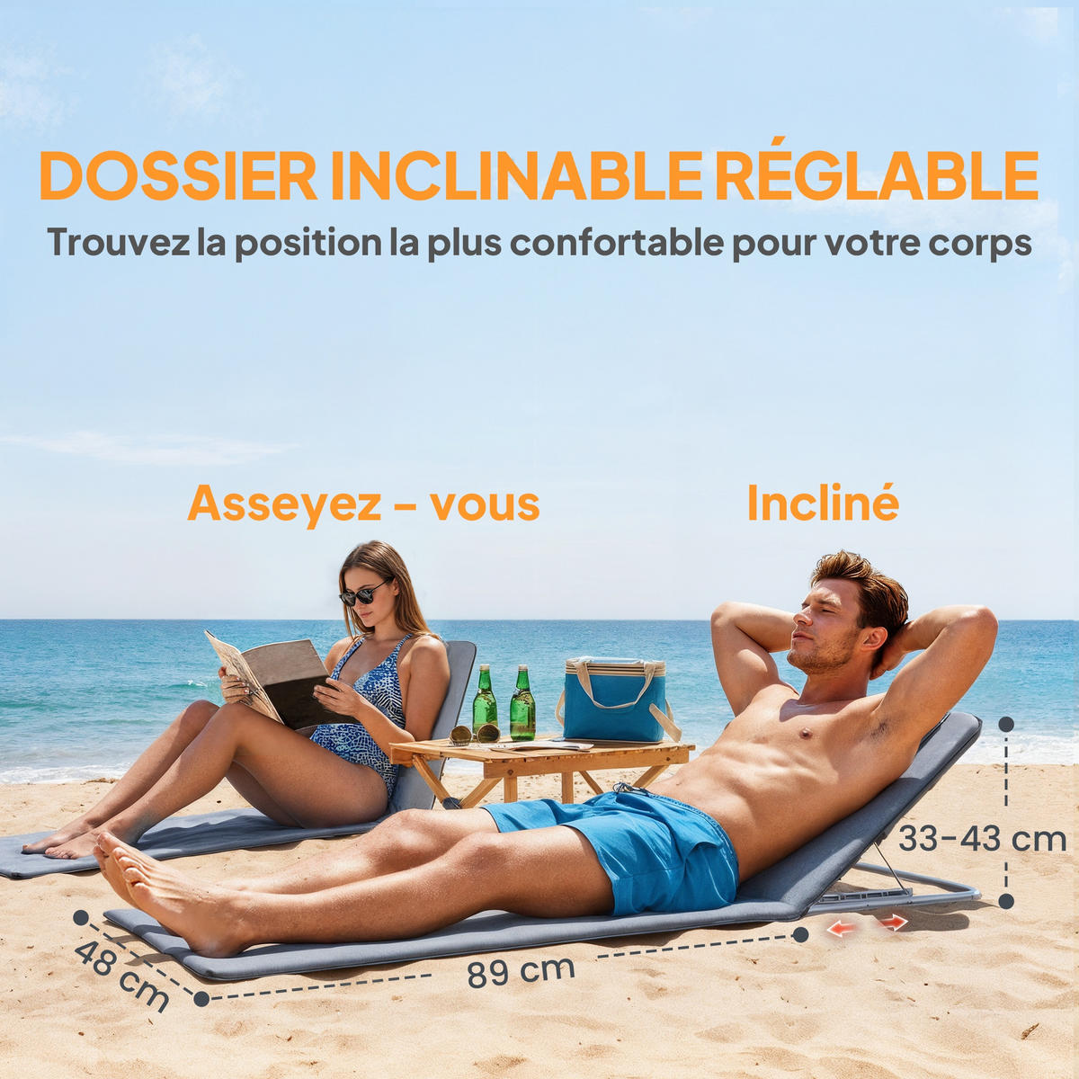 STRANDMATTE DE-15597 2er-Set, verstellbare Rückenlehne Grau - Grau, Metall (48/43/134cm) - ComfortXL