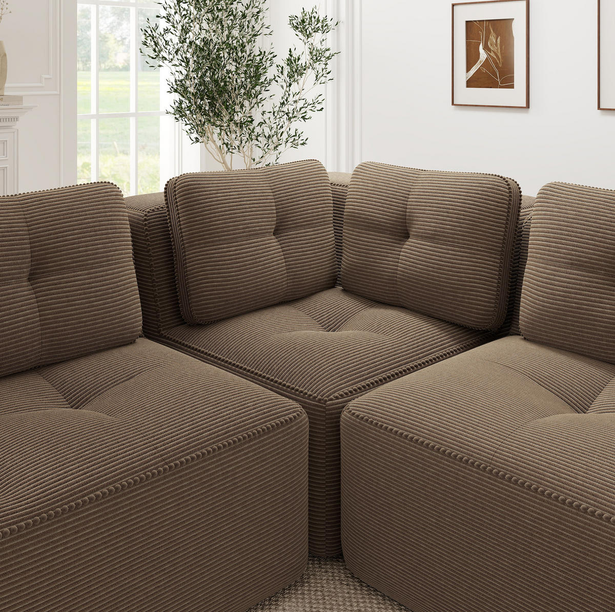 ECKSOFA modular mit 74 cm tiefer Sitzfläche Cord Braun - Braun, Kunststoff (177/386.1cm) - Meubliv
