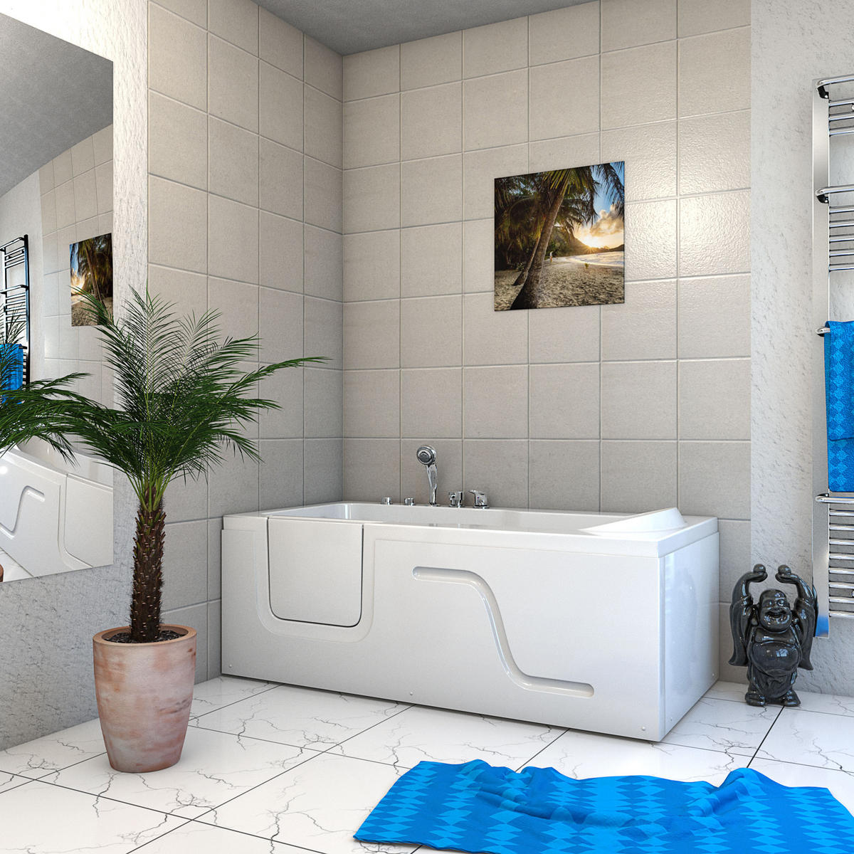 WHIRLPOOL Seniorenwanne mit Tür S17-EH-WP-R 75x150cm - Weiß, Glas/Kunststoff (150/54/75cm) - AcquaVapore by Sandra Jentho