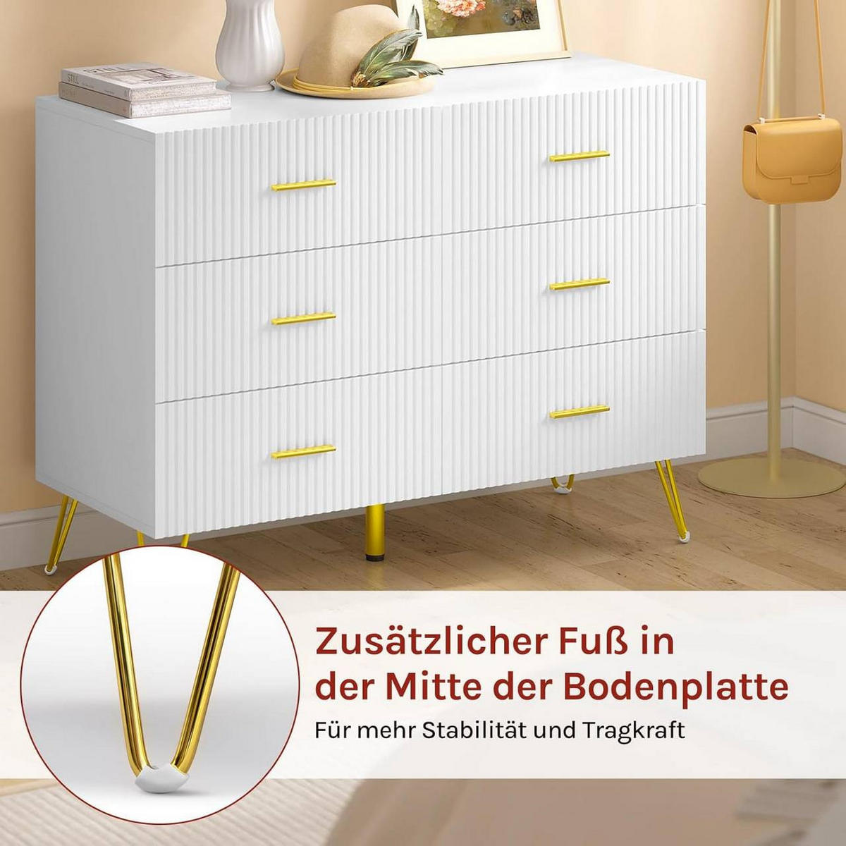 KOMMODE mit 6 Schubladen, 100x75x40 cm, Weiß Gold - Goldfarben/Weiß, Holzwerkstoff (100/75/40cm) - Woltu