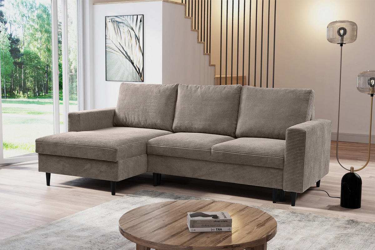 ECKSOFA Nalika Beige mit Cordbezug - Beige/Schwarz, Holz/Textil (230/143cm) - Selsey