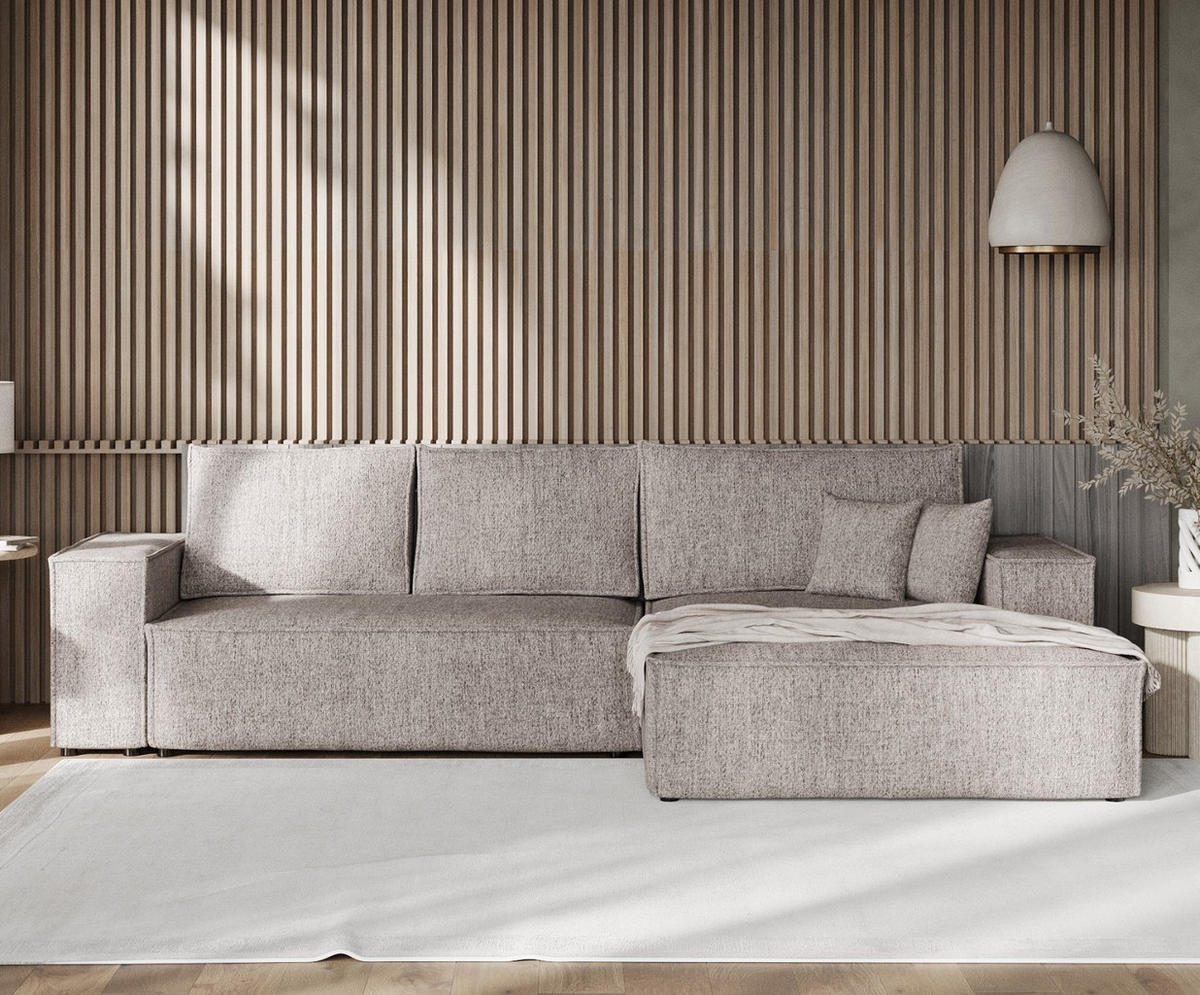 ECKSOFA TAURI mit Schlaffunktion Beige im Neve Stoff - Beige/Schwarz, Holz/Holzwerkstoff (294/185cm) - AltaBeds