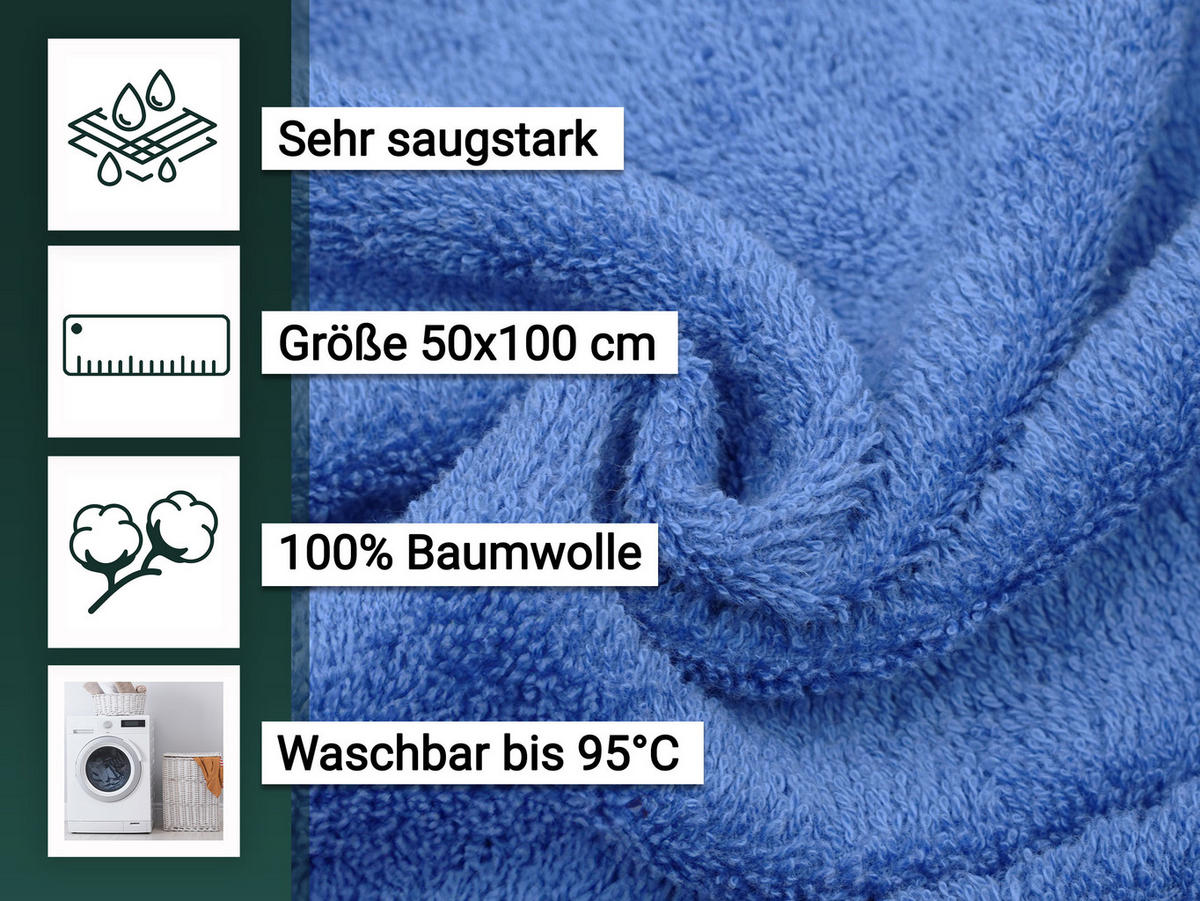 HANDTÜCHER, 10er-Set, 50x100 cm, 100% Baumwolle, Blau - Blau, Textil (50/100cm) - Zollner