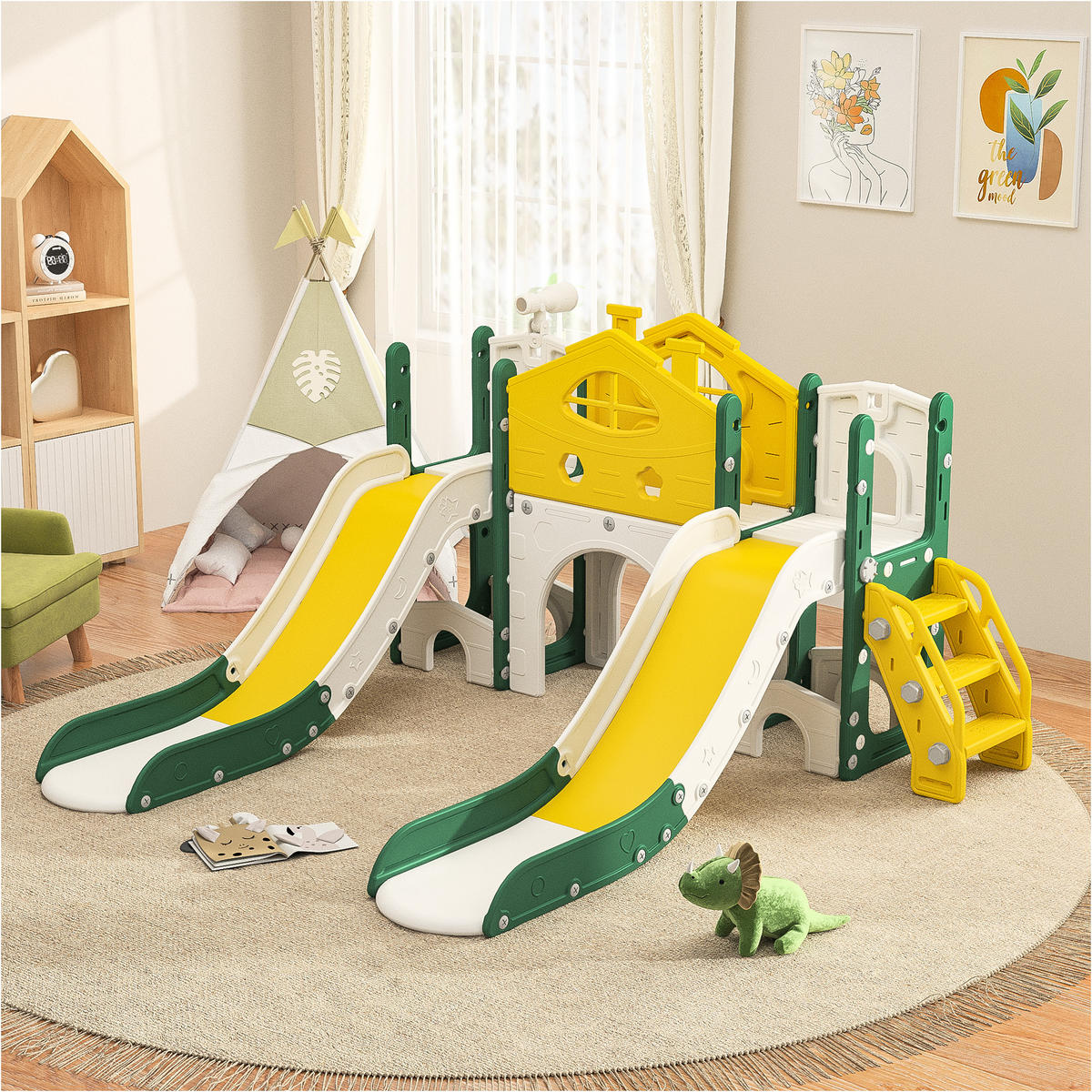 KINDERRUTSCHE 7 in 1, Gelb/Grün - Grün, Kunststoff (203/166cm)