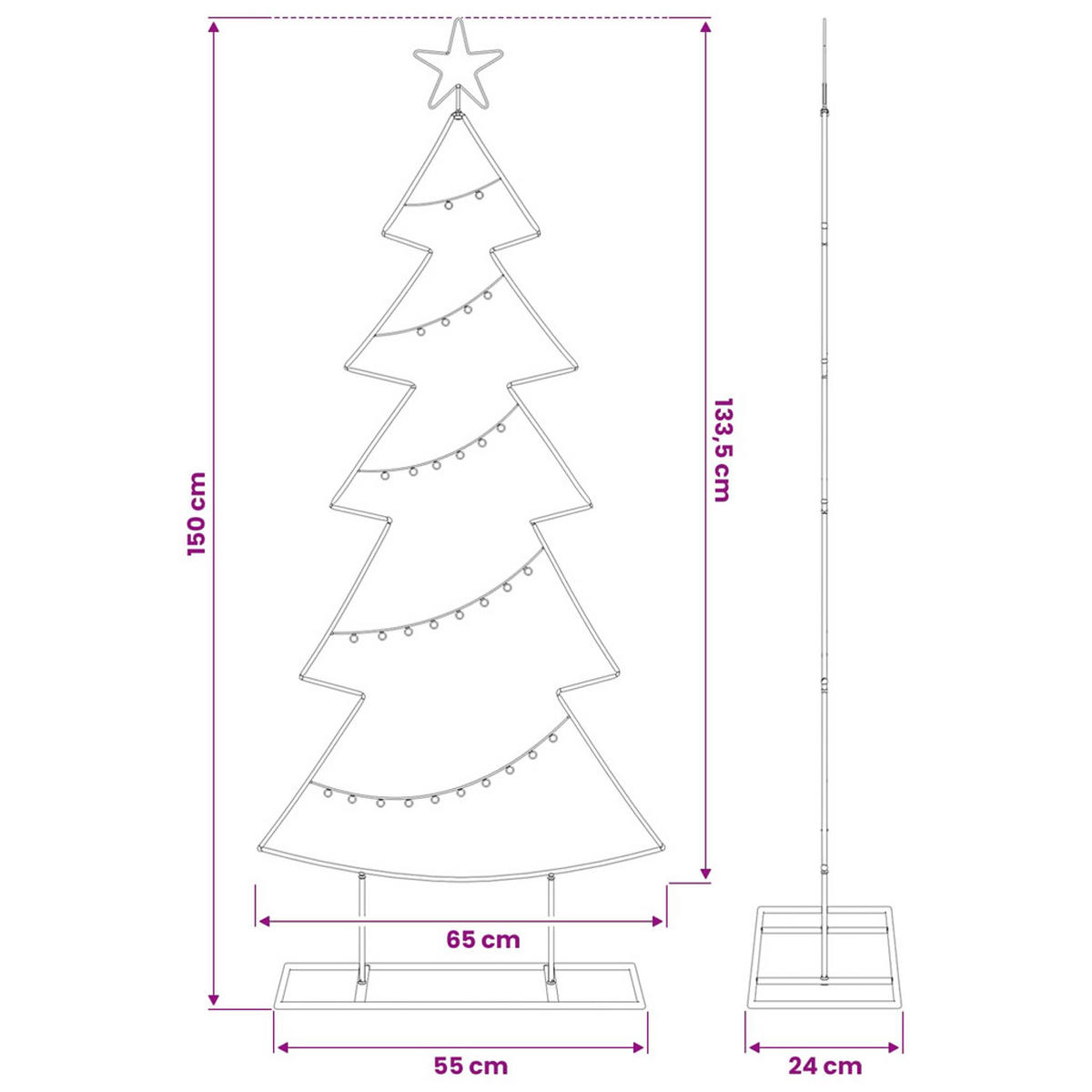 WEIHNACHTSBAUM Metall 65.5/24/150 Cm Schwarz Stahl - Schwarz, Metall (150cm) - vidaXL