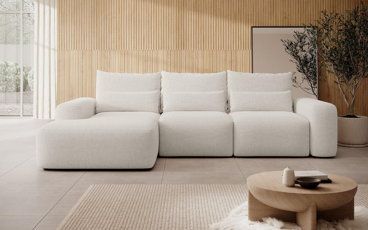 ECKSOFA Carnos mit wasserabweisendem Chenille-Bezug in Cremeweiß - Ecru, Textil (264/162cm) - Selsey