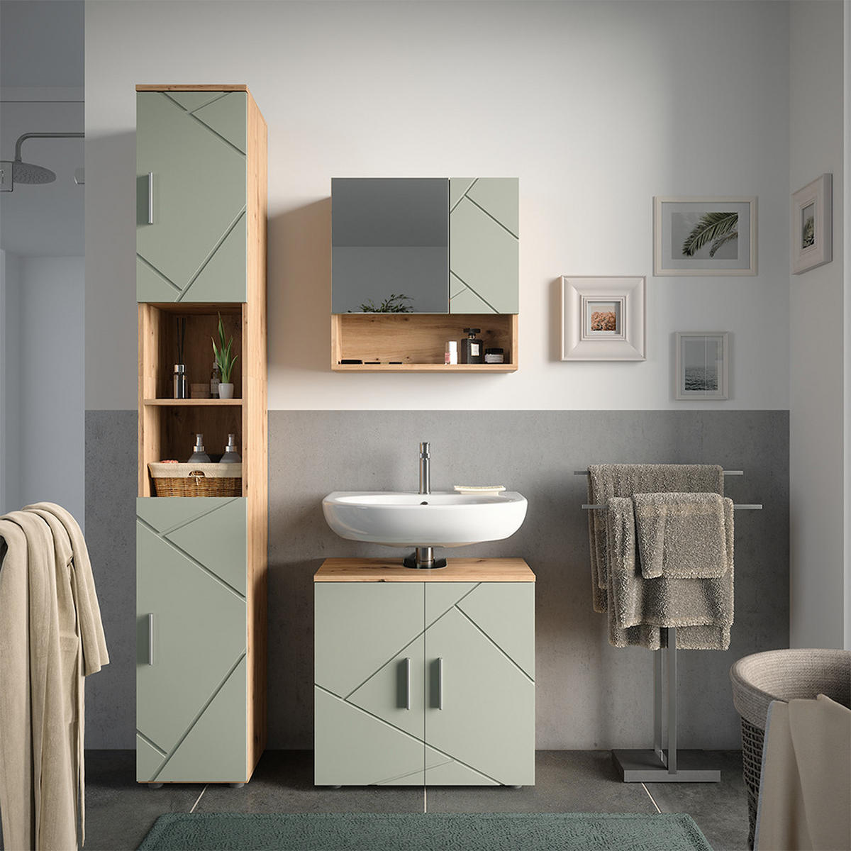 KOUPELNOVÝ NÁBYTEK Irma Šalvějově zelená - šalvějově zelená, kompozitní dřevo (60/59/30cm) - Vicco