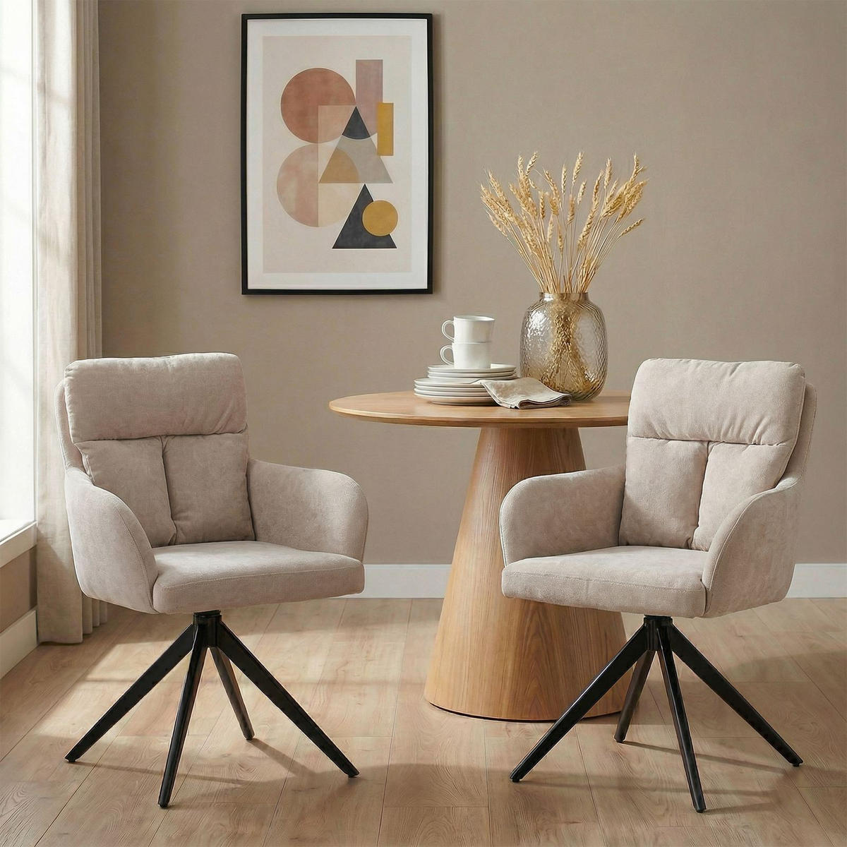 ESSZIMMERSTÜHLE ELARA 2er-Set beige - Beige, Textil (58/87/63cm) - IDIMEX