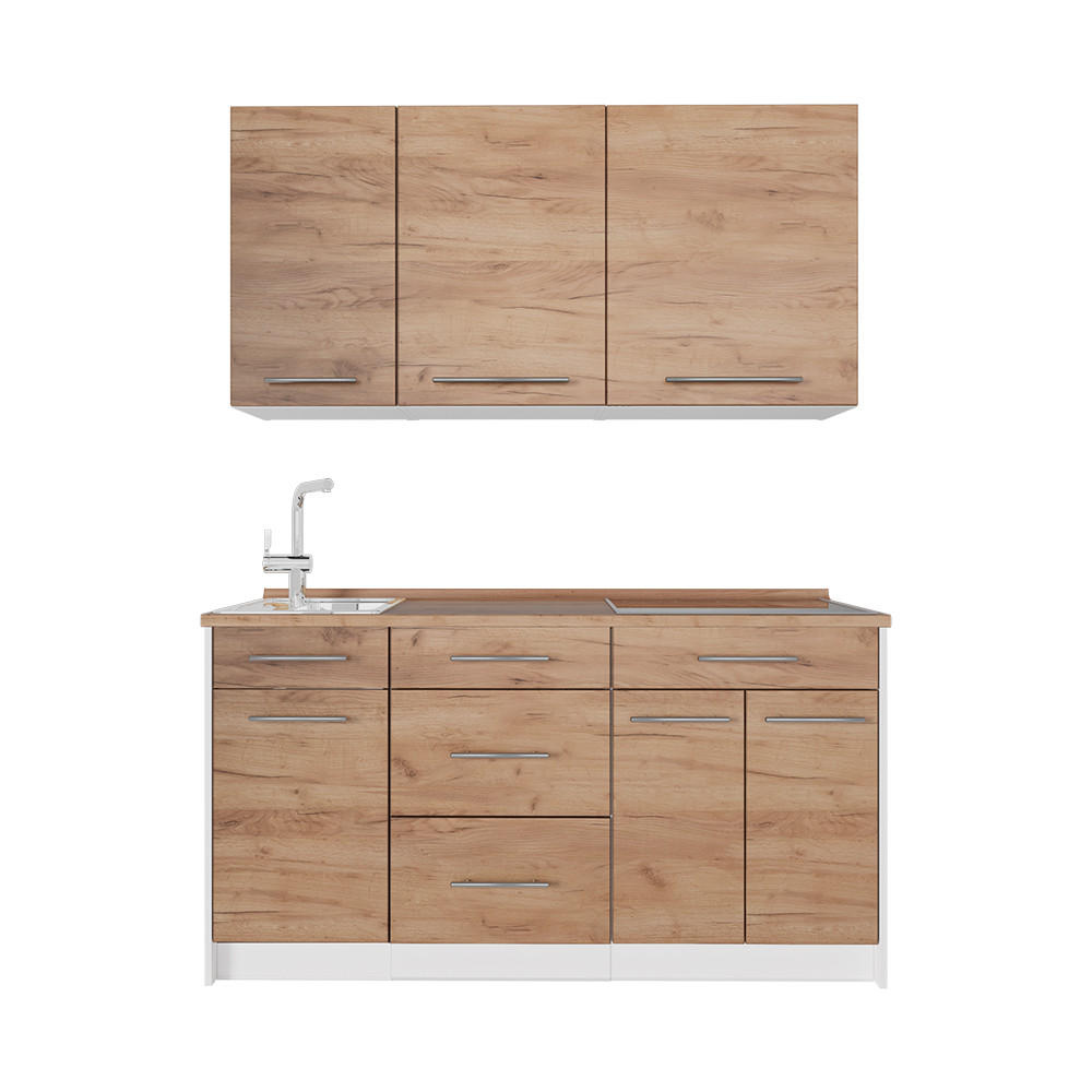 SINGLEKÜCHE Fame-Line, Goldkraft Eiche, 150 cm, AP Eiche - Honigeiche/Weiß, Holzwerkstoff (150/82/60cm) - Vicco