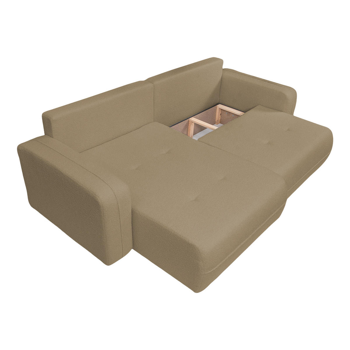 ECKSOFA Oreo L-Form Mit Bettkasten Und Schlaffunktion Quelle-Stoff Hellbraun Rechts - Hellbraun, Holz (247/143cm) - Kaiser Möbel