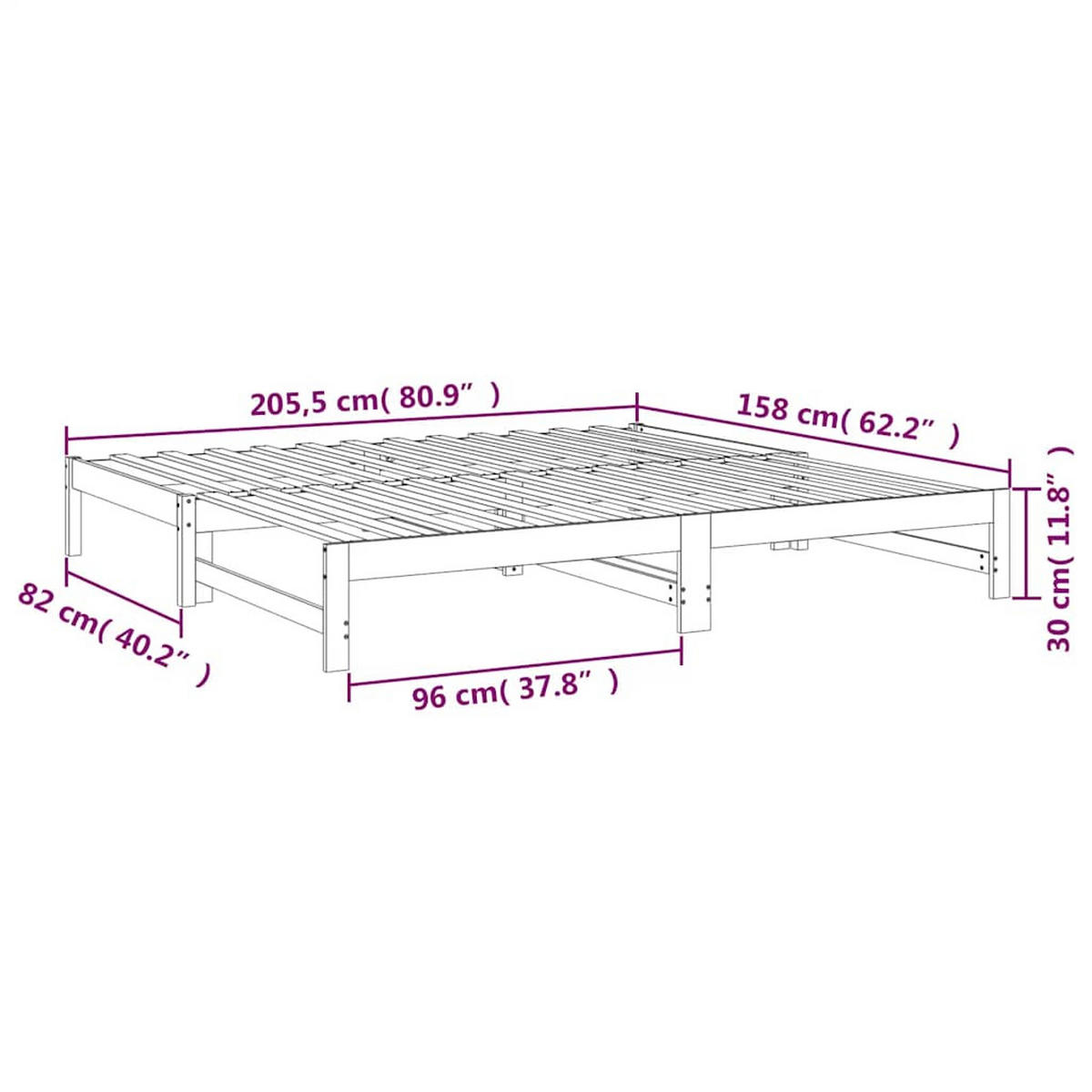 TAGESBETT Ausziehbar 80/200 Cm Massivholz Kiefer - Braun, Textil (80/200cm) - vidaXL