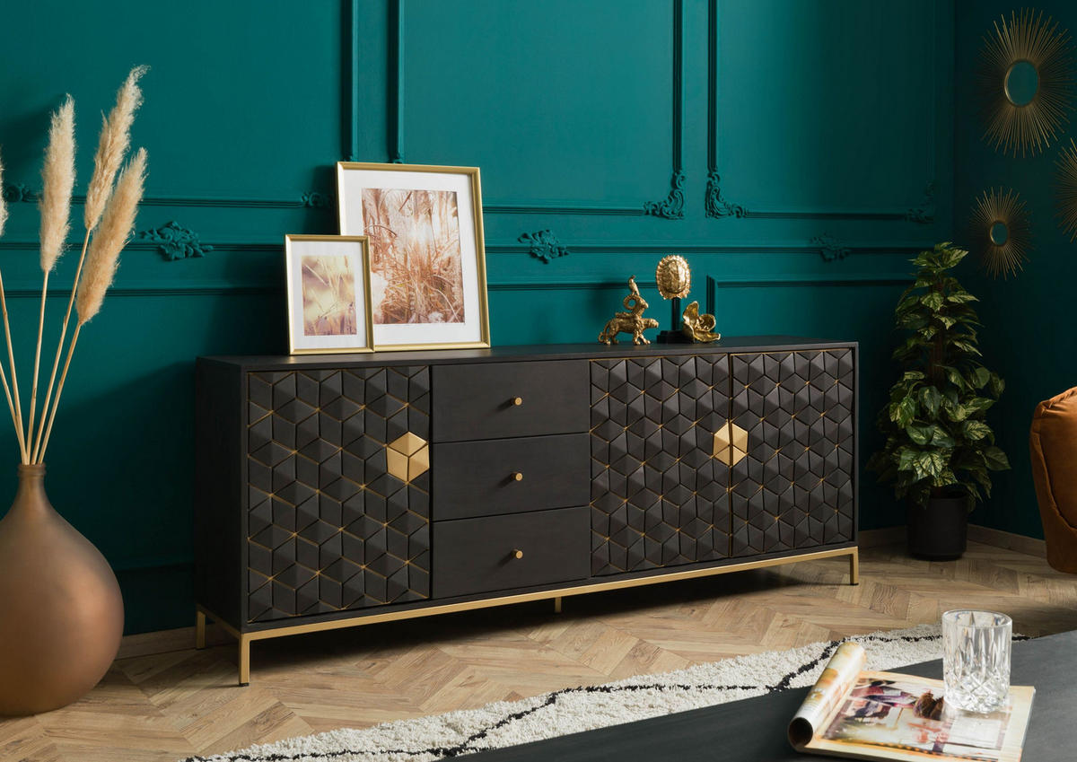 SIDEBOARD Mango 194x40x77 grau geölt DIAMOND #121 - Grau, Holz (194/77/40cm) - Massivmoebel24