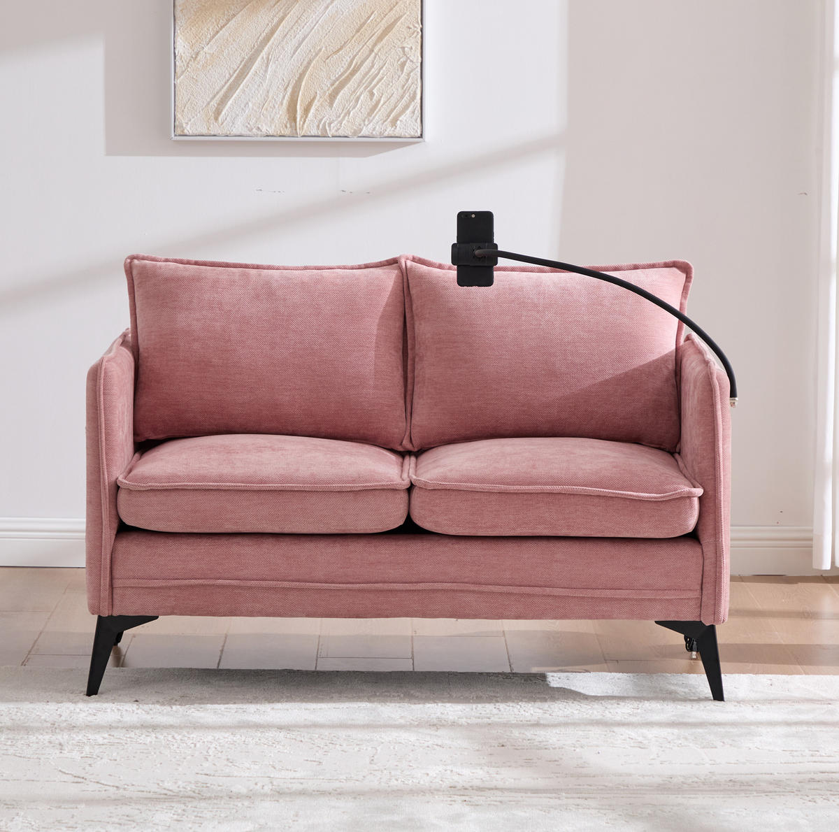 2-SITZER-SOFA aus Chenille 127x69x66 cm Pink mit Handyhalter, Seitentaschen und gepolstertem Komfort - Rosa, Textil (69/66/127cm) - Modfu