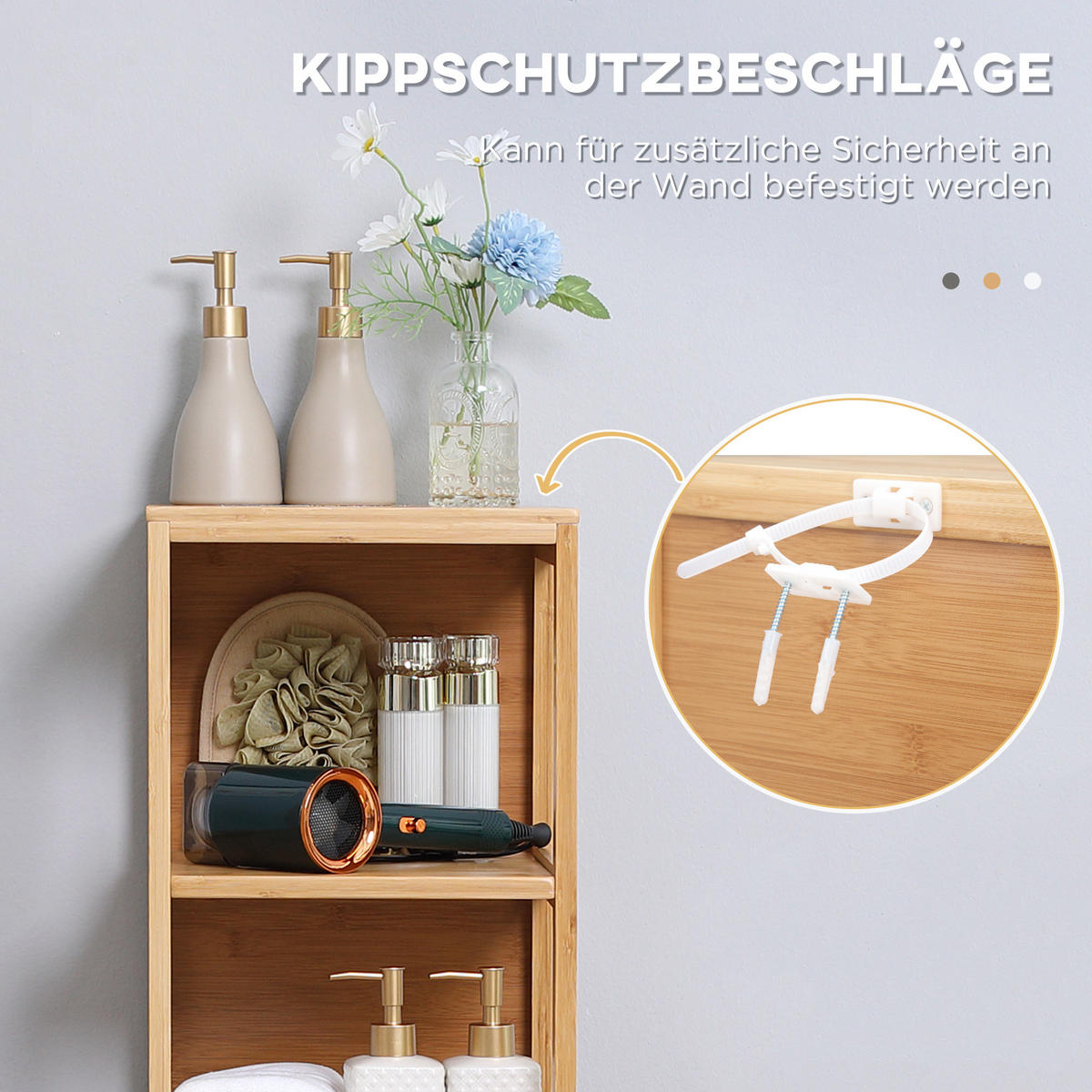 BADSCHRANK mit Kippschutz aus Bambus, 2 Schubladen, Lanfhausstil, Naturholz - Naturfarben, Holz (30/140/30cm) - Kleankin