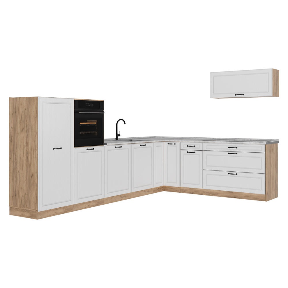 Vicco Eckküche Weiß, Honigeiche 327x143x60 cm
