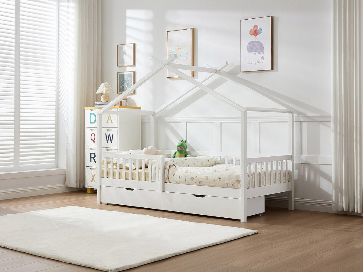 HAUSBETT - 1 Person - Holz, Platte - Weiß - Weiß, Holz (90/190cm) - Vente-Unique