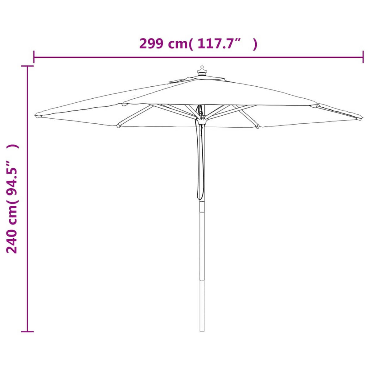 SONNENSCHIRM Mit Holzmast Sandfarben 299/240 Cm - Weiß, Holz (299/299cm) - vidaXL