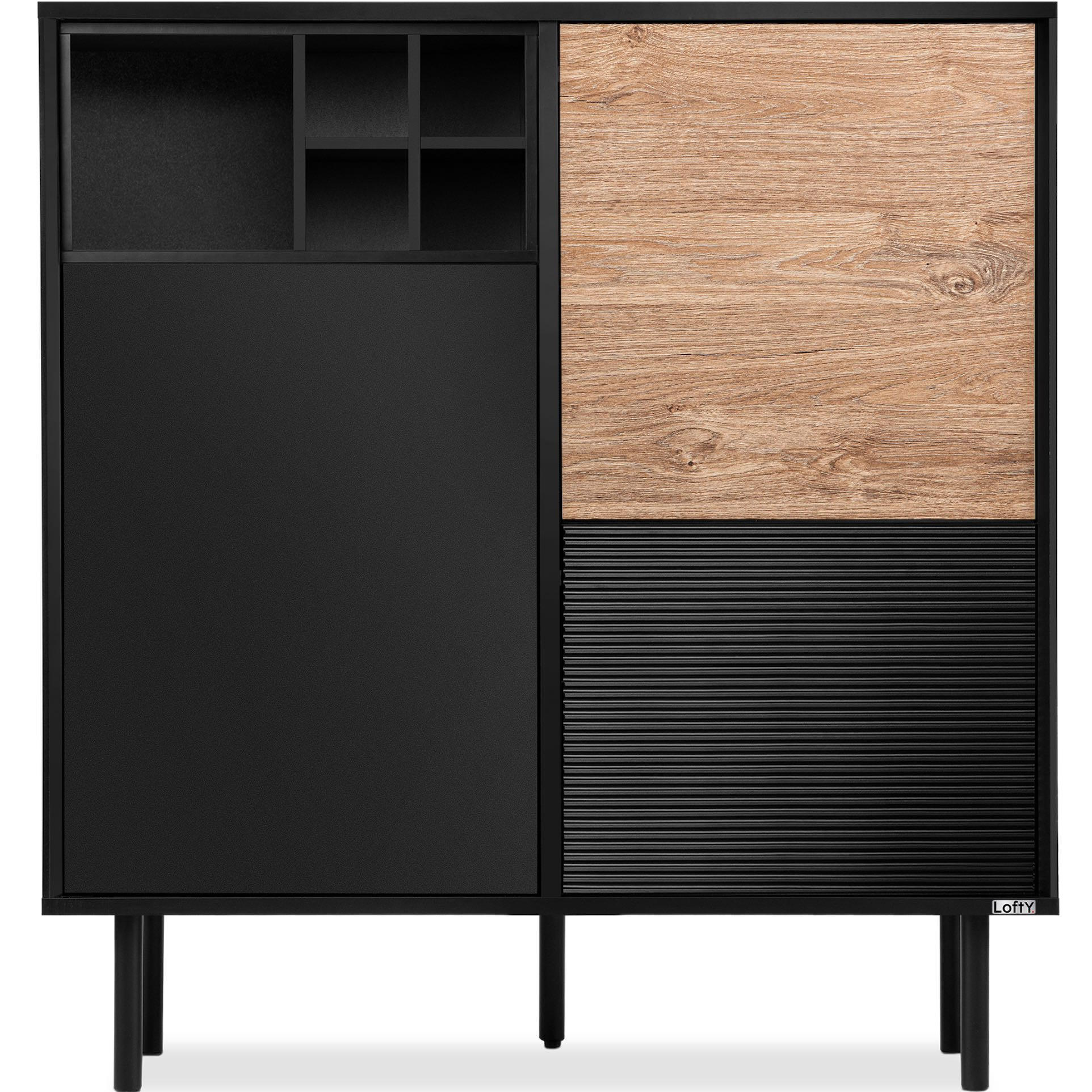 KOMMODE LOFTY Weineinlage, schwarz / Eiche natur - Eichefarben/Schwarz, Holzwerkstoff (102/109/41cm) - KONSIMO®