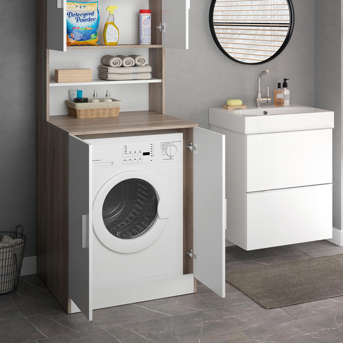 WASCHMASCHINENSCHRANK Liana Sonoma 70.5 x 190.5 cm - Weiß/Sonoma Eiche, Holzwerkstoff (70.5/190.5/70cm) - Vicco