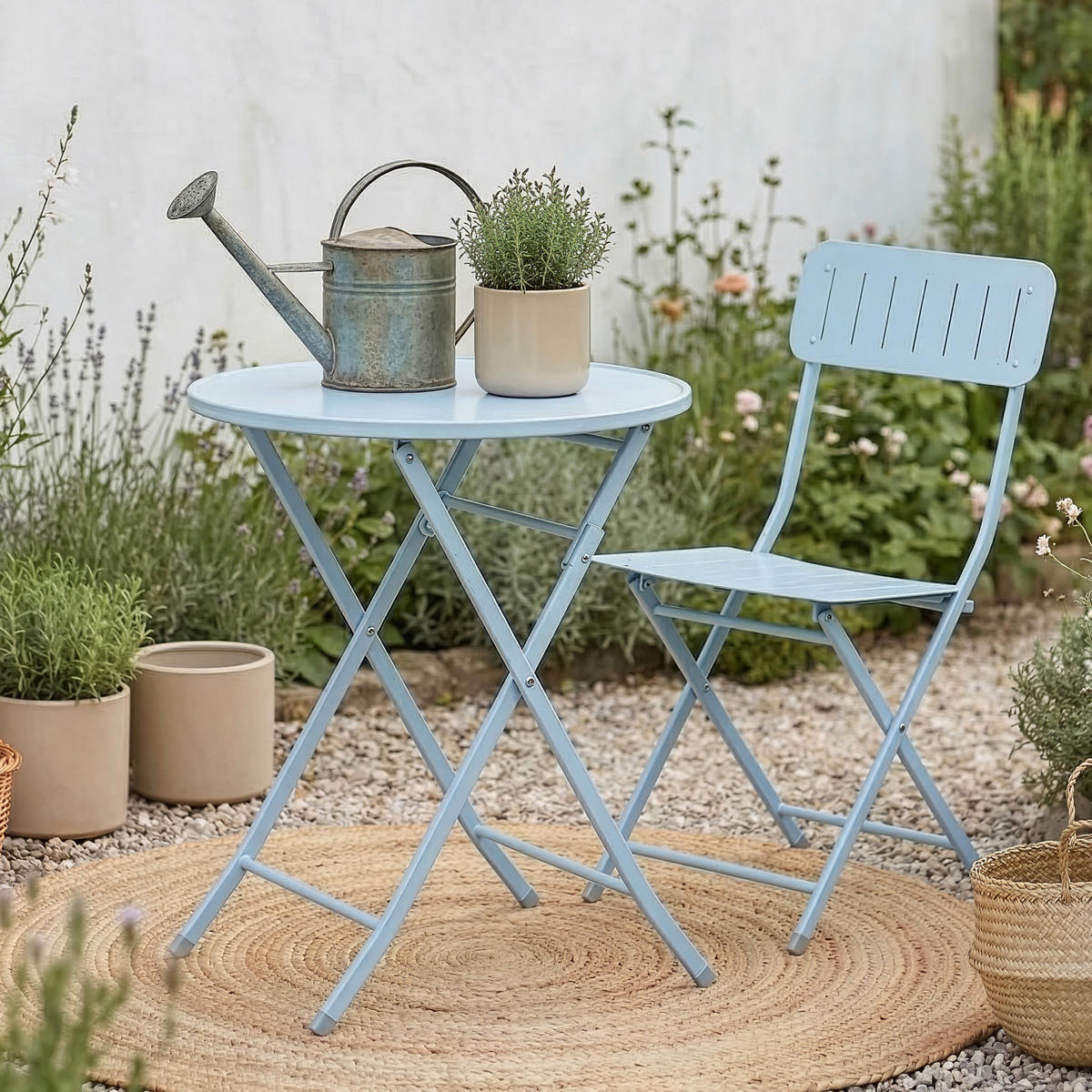 GARTENKLAPPTISCH Sande - Hellblau, Metall (62/62/71cm) - [en.casa]