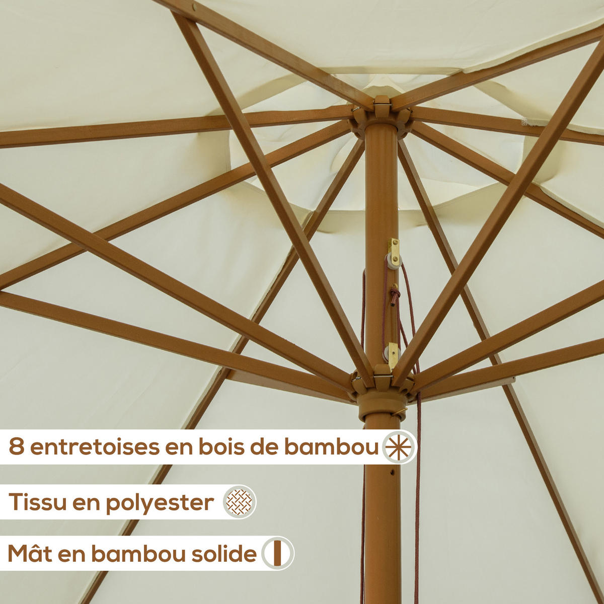 SONNENSCHIRM DE-11419 rund, Bambus, Ø 3 m Beige - Beige, Holzwerkstoff (325/325cm) - ComfortXL