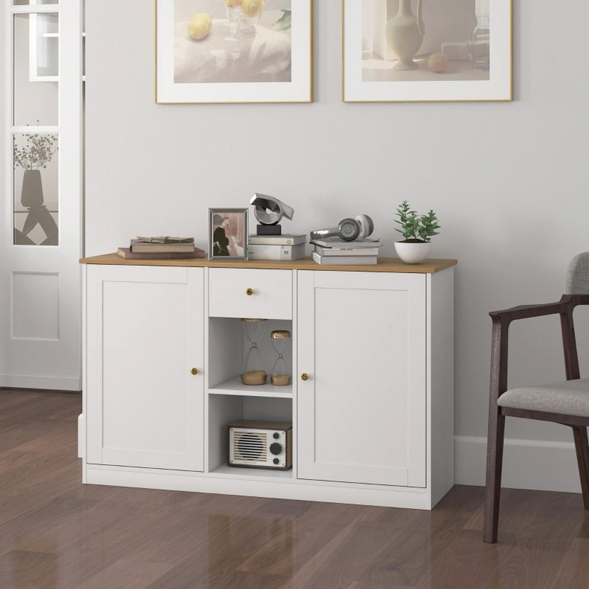 SIDEBOARD aus Spanplatte 120x35x75,2 cm Weiß mit Schublade, 2 Türen und offenen Ablagen - Weiß, Holz (120/75.2/35cm) - IVMEU