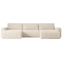 WOHNLANDSCHAFT mit Schlaffunktion und Bettkasten KLEEA-U - 347x143x83 cm Beige Cord - Beige/Schwarz, Holzwerkstoff/Kunststoff (347/83/143cm) - ALTDECOR