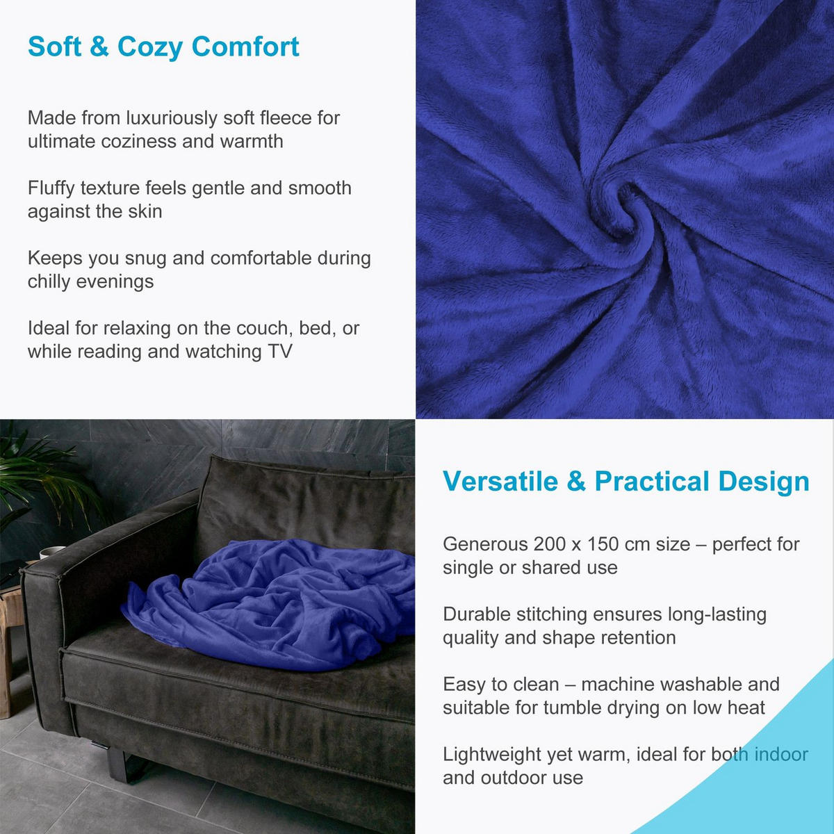 KUSCHELDECKE 200 / 150 cm (blau) - Blau, Kunststoff (150/200cm)