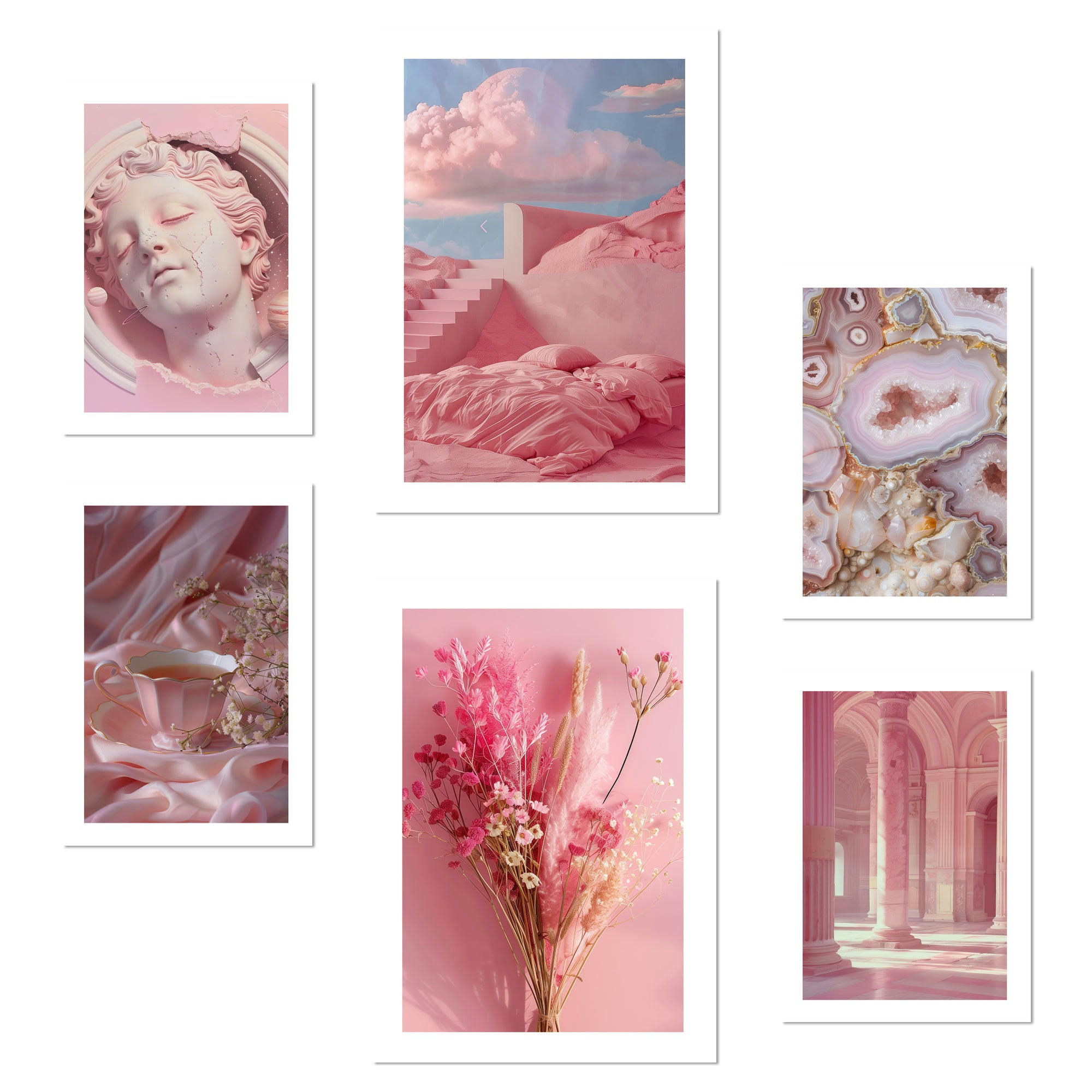 POSTER Set Mit 6 Rosa Komposition A3 & A4 Rahmenlos - Klar, Papier (29/3cm) - Nacnic