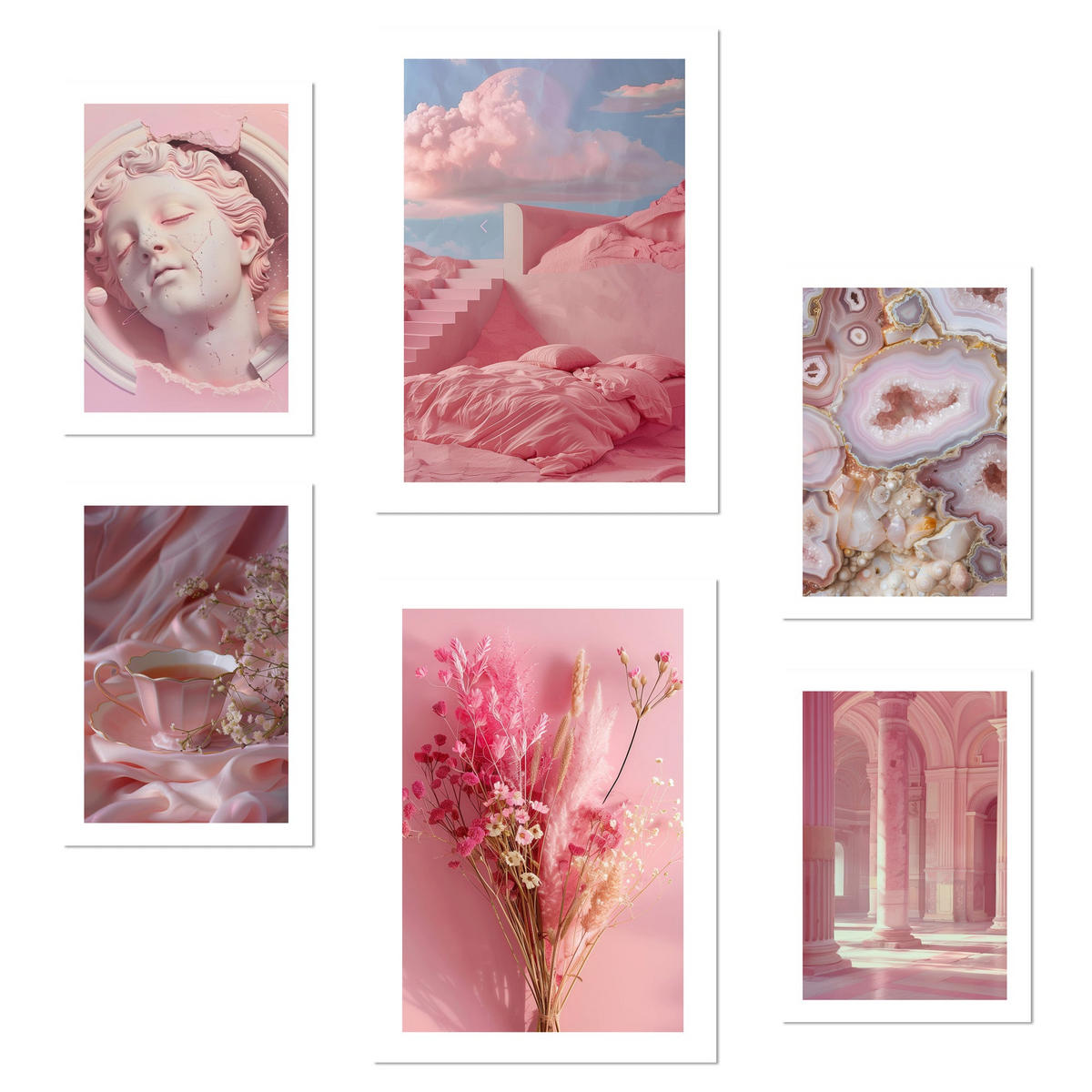 POSTER Set Mit 6 Rosa Komposition A3 & A4 Rahmenlos - Klar, Papier (29/3cm) - Nacnic