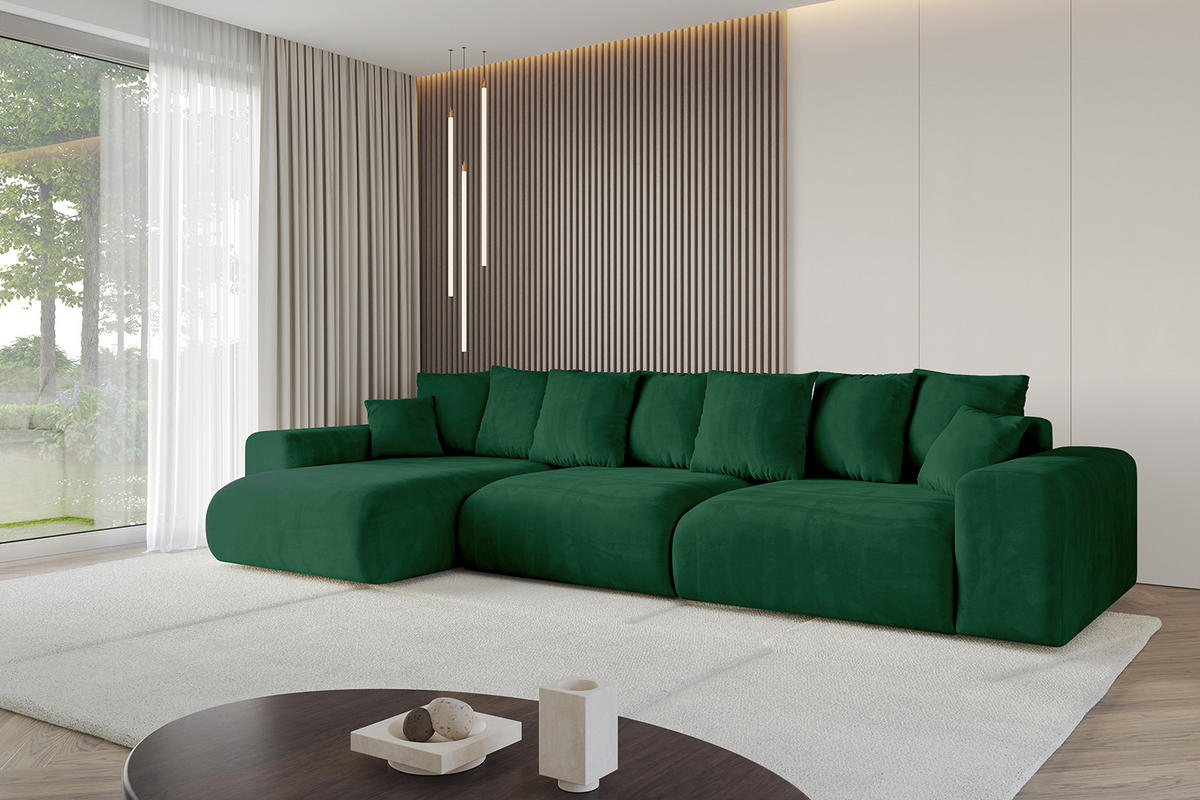 ECKSOFA Ottomane links ESKAR-L 364x176x84 Dunkelgrün Cord - Dunkelgrün/Schwarz, Holzwerkstoff/Kunststoff (364/176cm) - ALTDECOR